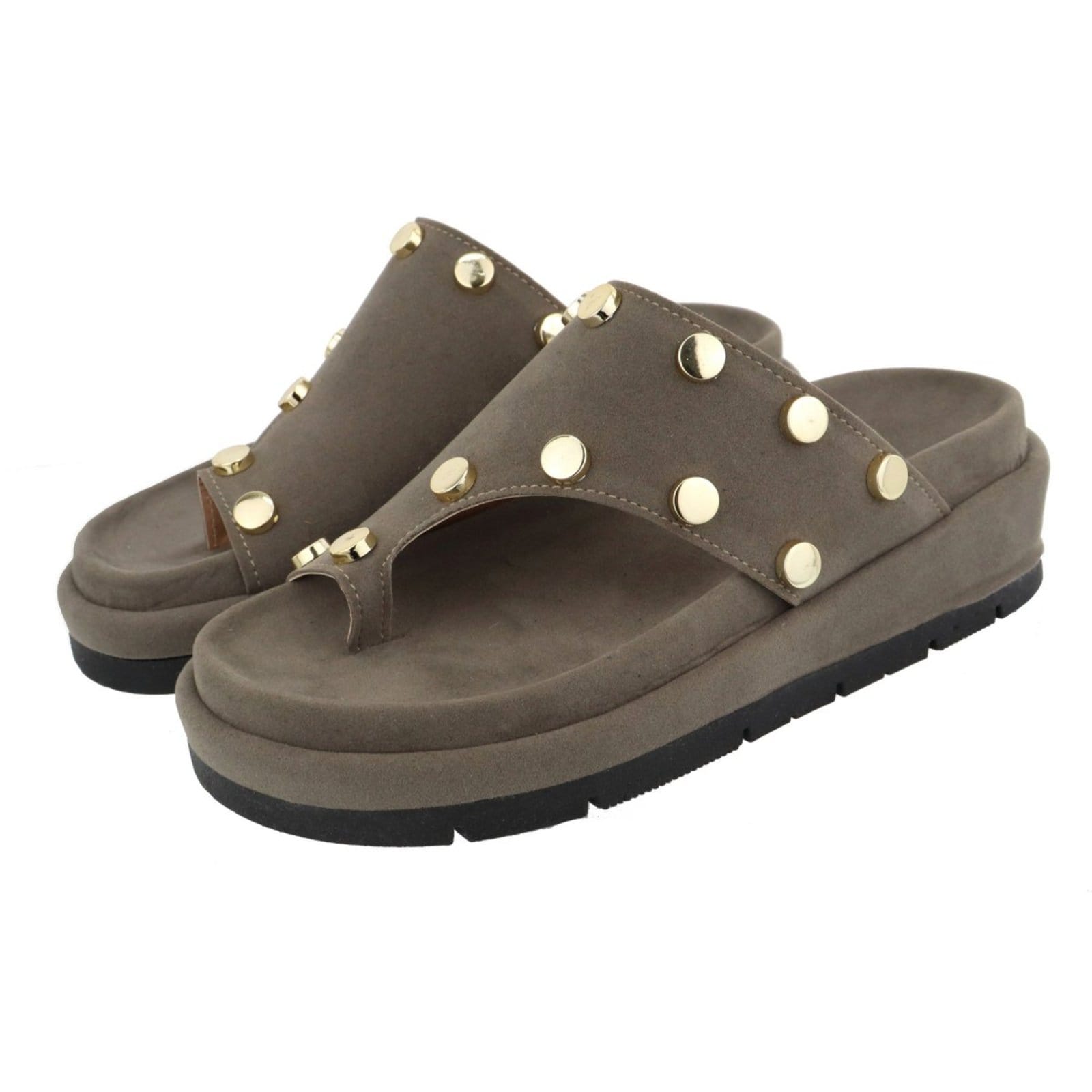 Sandália Papete Feminina Sola Alta Bolinhas Camurça