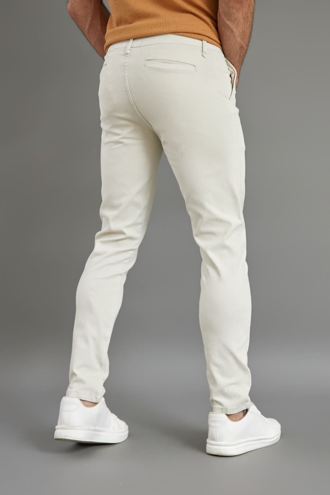 Vista 2 Calça Sarja Sport Fino Masculina Casual Color Dialogo Areia Dialogo Jeans bege