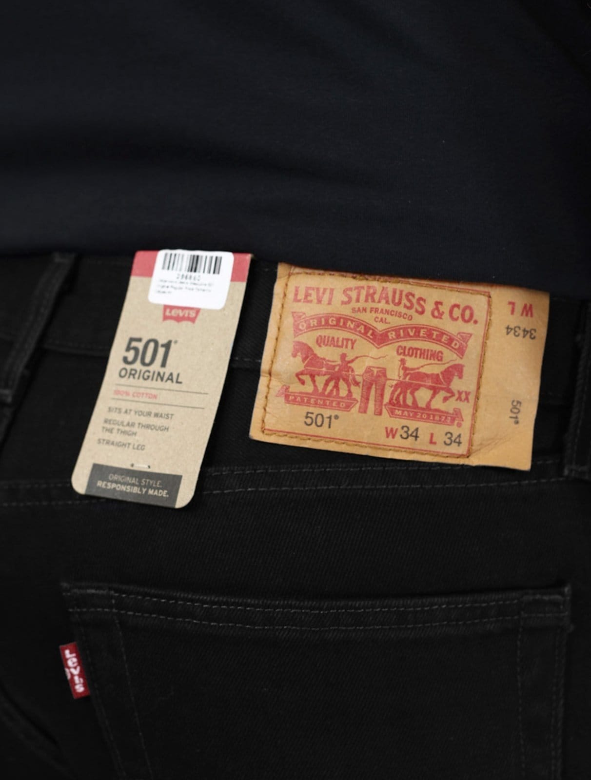 Vista 2 Calça Levis Jeans Masculina 501 Original Regular Preta Levis preto