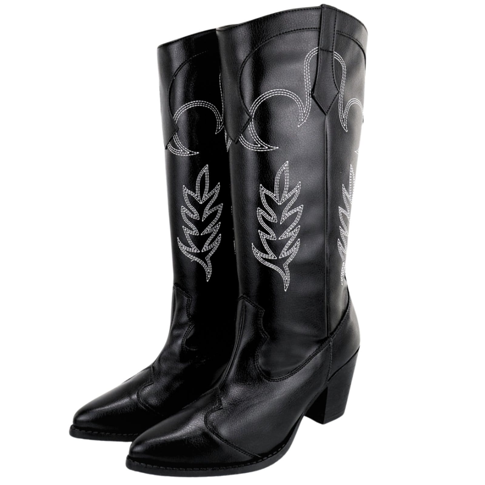 Vista 2 Bota Feminina Estilo Texano Preta Bordada 23011 Sete Sales preto