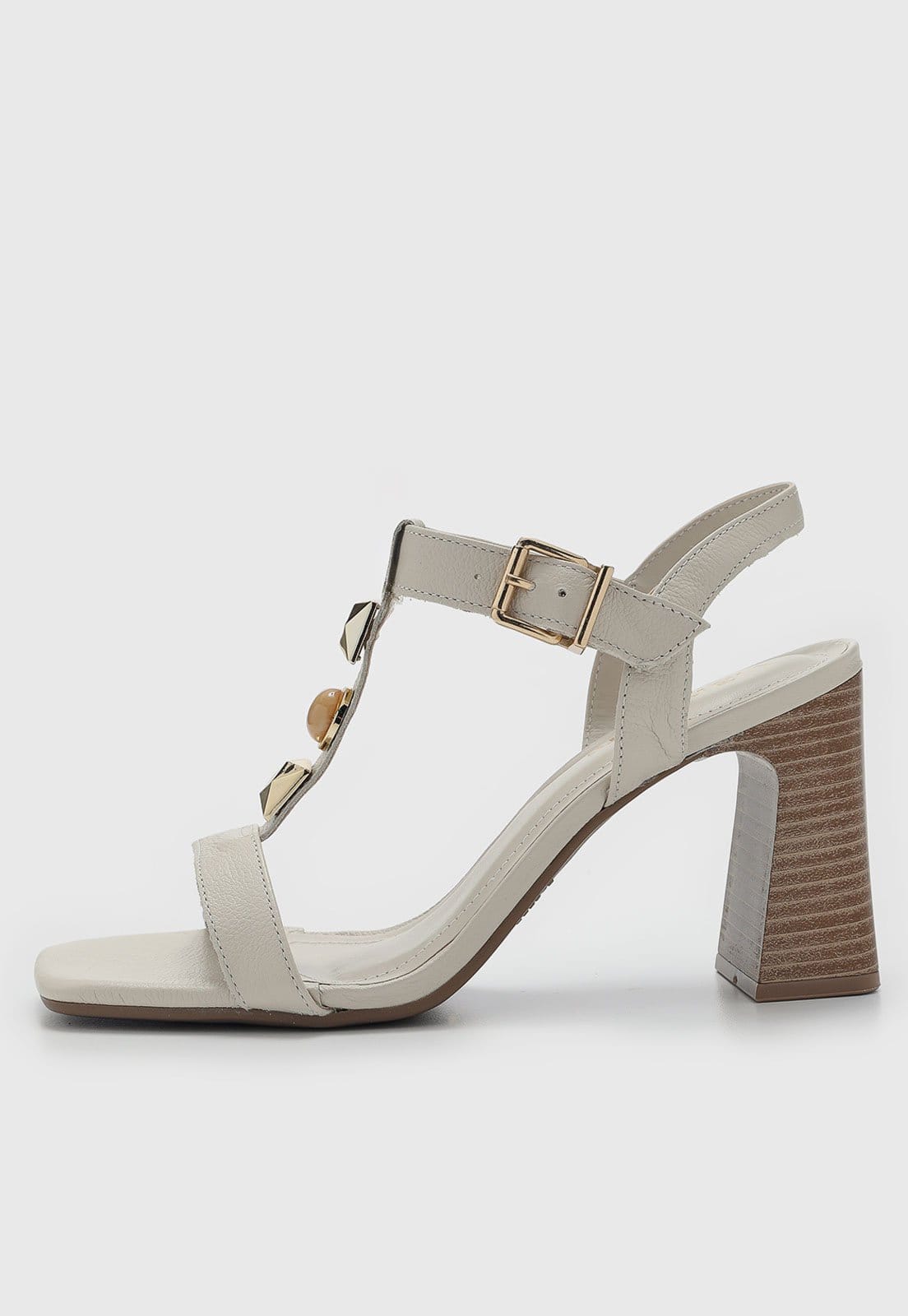 Sandália Feminina Via Marte Salto Bloco Pedraria Branca