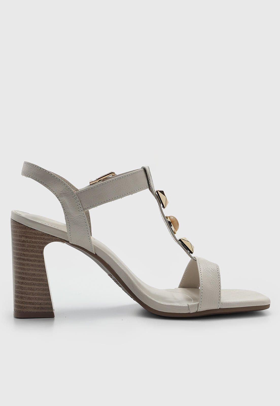 Vista 2 Sandália Feminina Via Marte Salto Bloco Pedraria Branca VIA MARTE branco