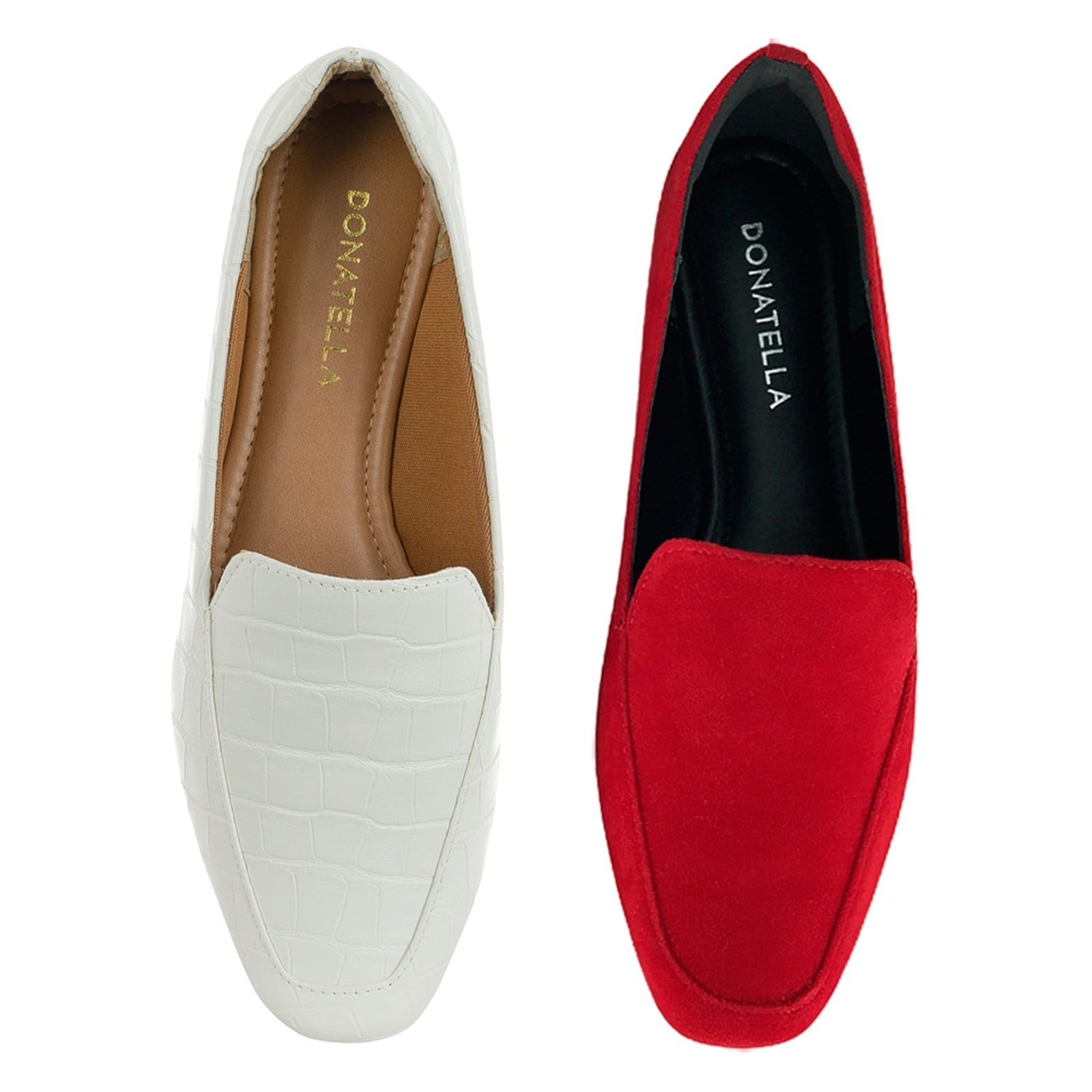 Vista principal Kit 2 Pares Mocassim Feminino Donatella Shoes Camurça e Croco Donatella Shoes branco/vermelho