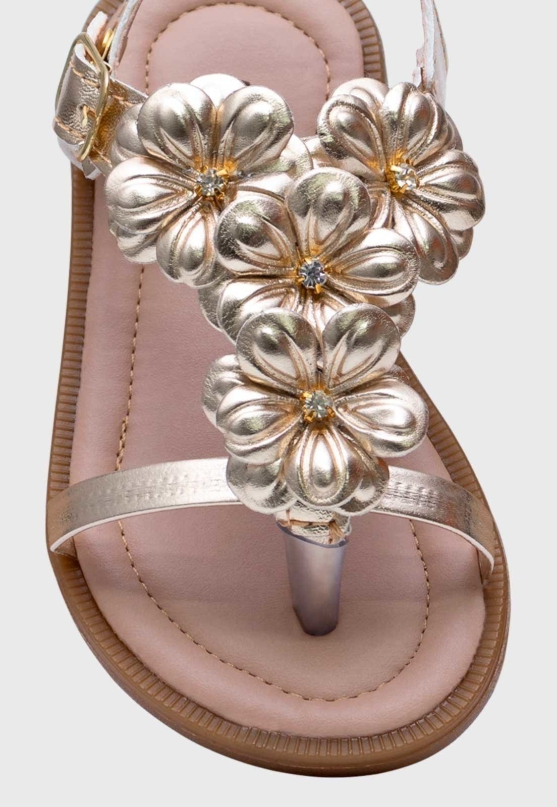 Vista 2 Infantil - Sandália Pópidi Menina Flores Pópidí dourado