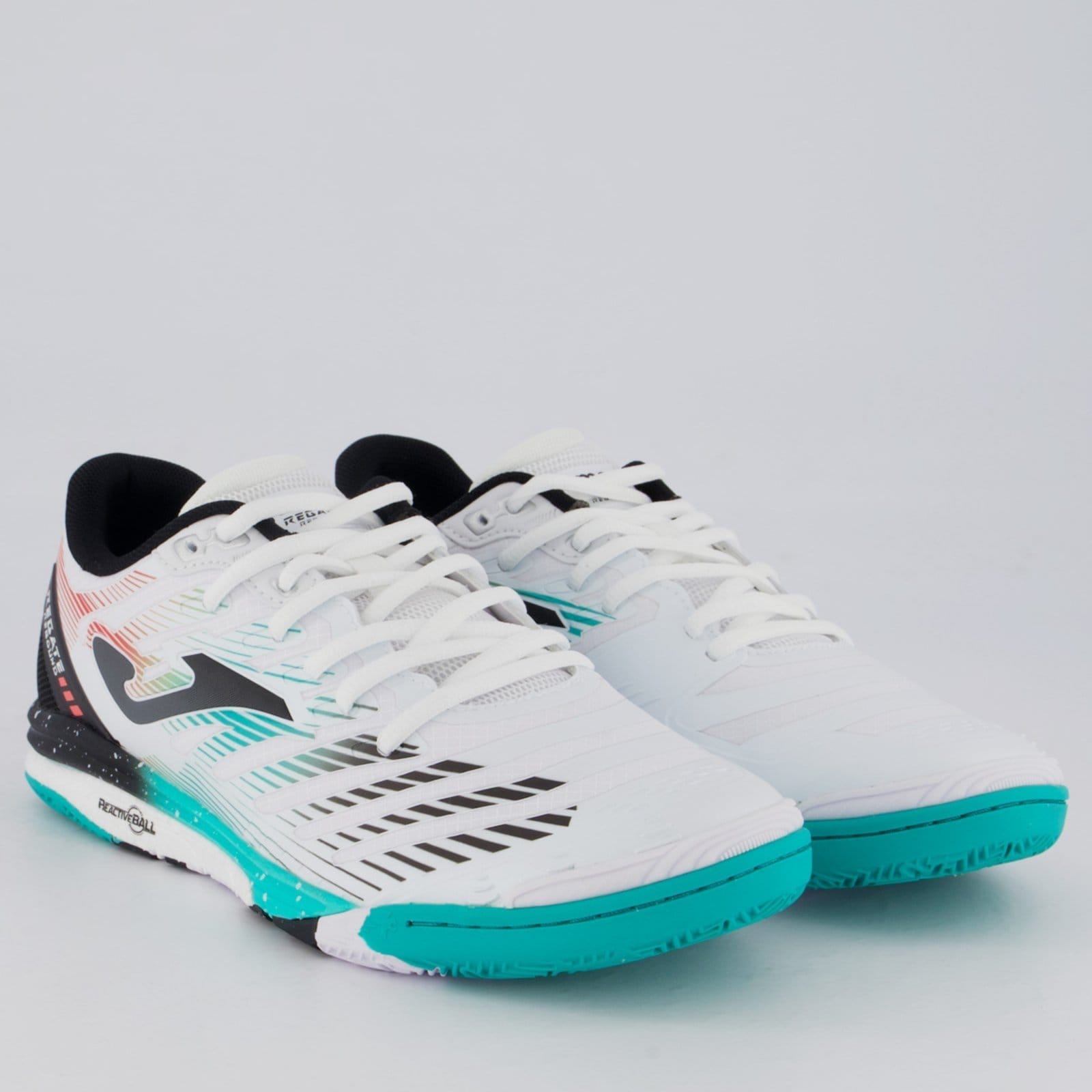 Vista 2 Chuteira Joma Regate Rebound Futsal Branca e Azul Joma branco azul