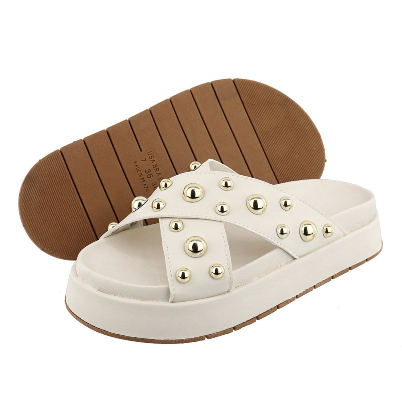 Vista 2 Sandalia Papete Rasteira Feminina Off White Sola Alta TELLINI STORE off-white white