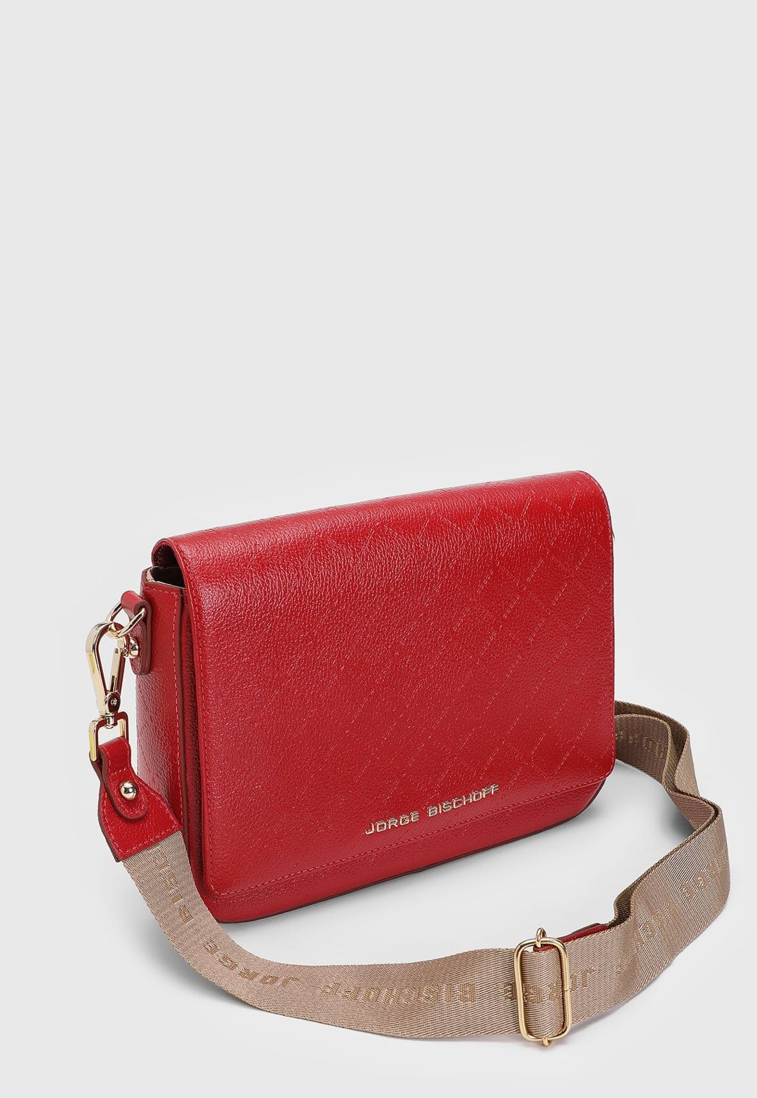 Vista 2 Bolsa Transversal Feminina Jorge Bischoff Monograma Alça Ajustável Vermelha Jorge Bischoff vermelho