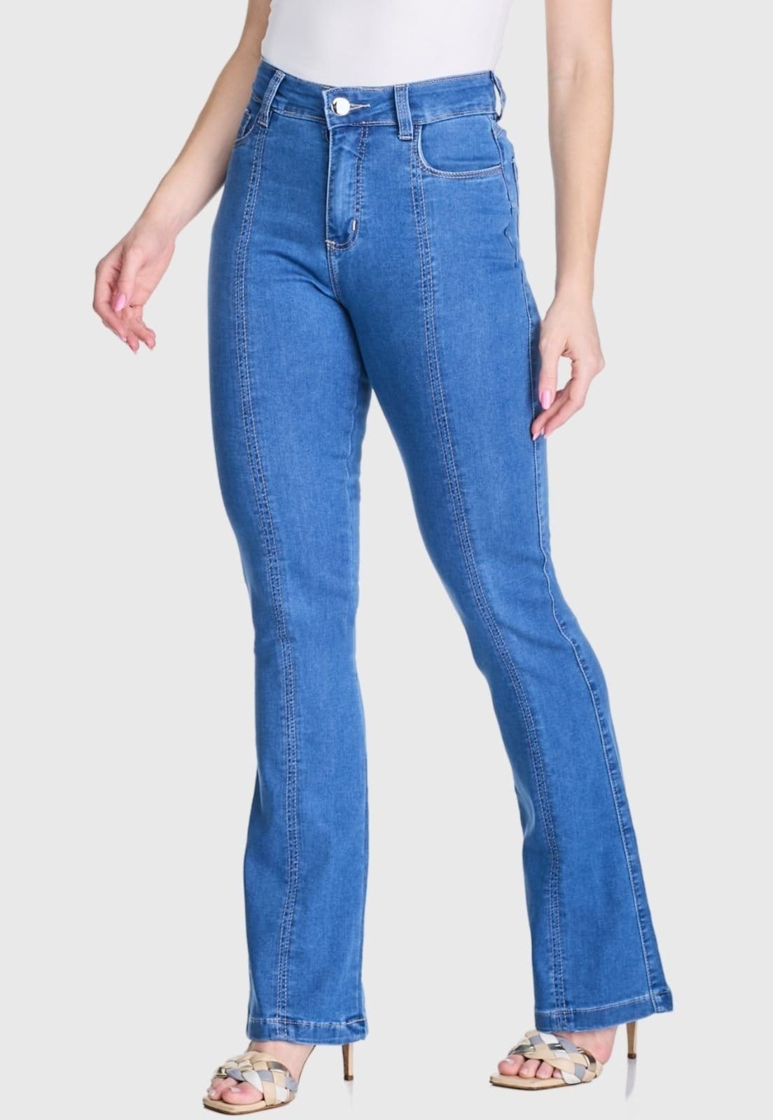 Vista principal Calça Flare HNO Jeans Boca De Sino Costura Frontal HNO Jeans azul