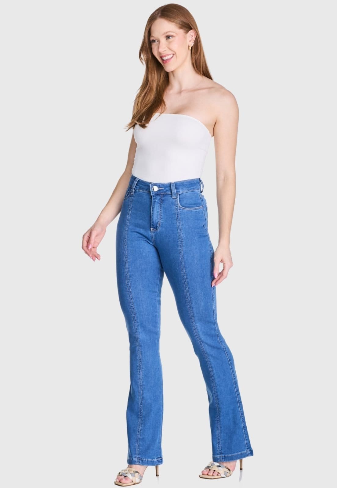 Vista 2 Calça Flare HNO Jeans Boca De Sino Costura Frontal HNO Jeans azul