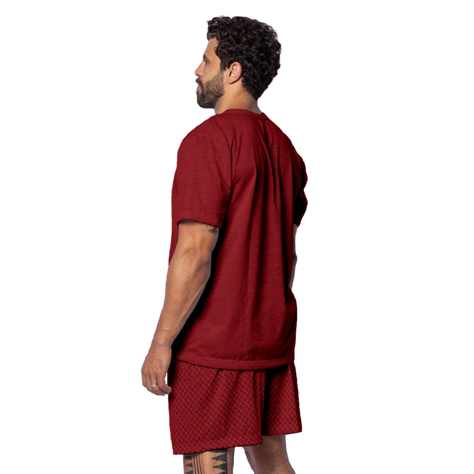 Pijama Masculino Gabi Lingerie de Malha Confortável Verão Manga Curta Poliéster Fresco Elegante Rubro - 2