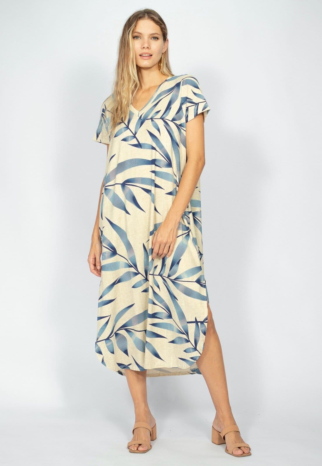 Vista 2 Vestido Midi Amazonia Vital Malha com Bolso Bambu Amazonia Vital azul/estampado/azul