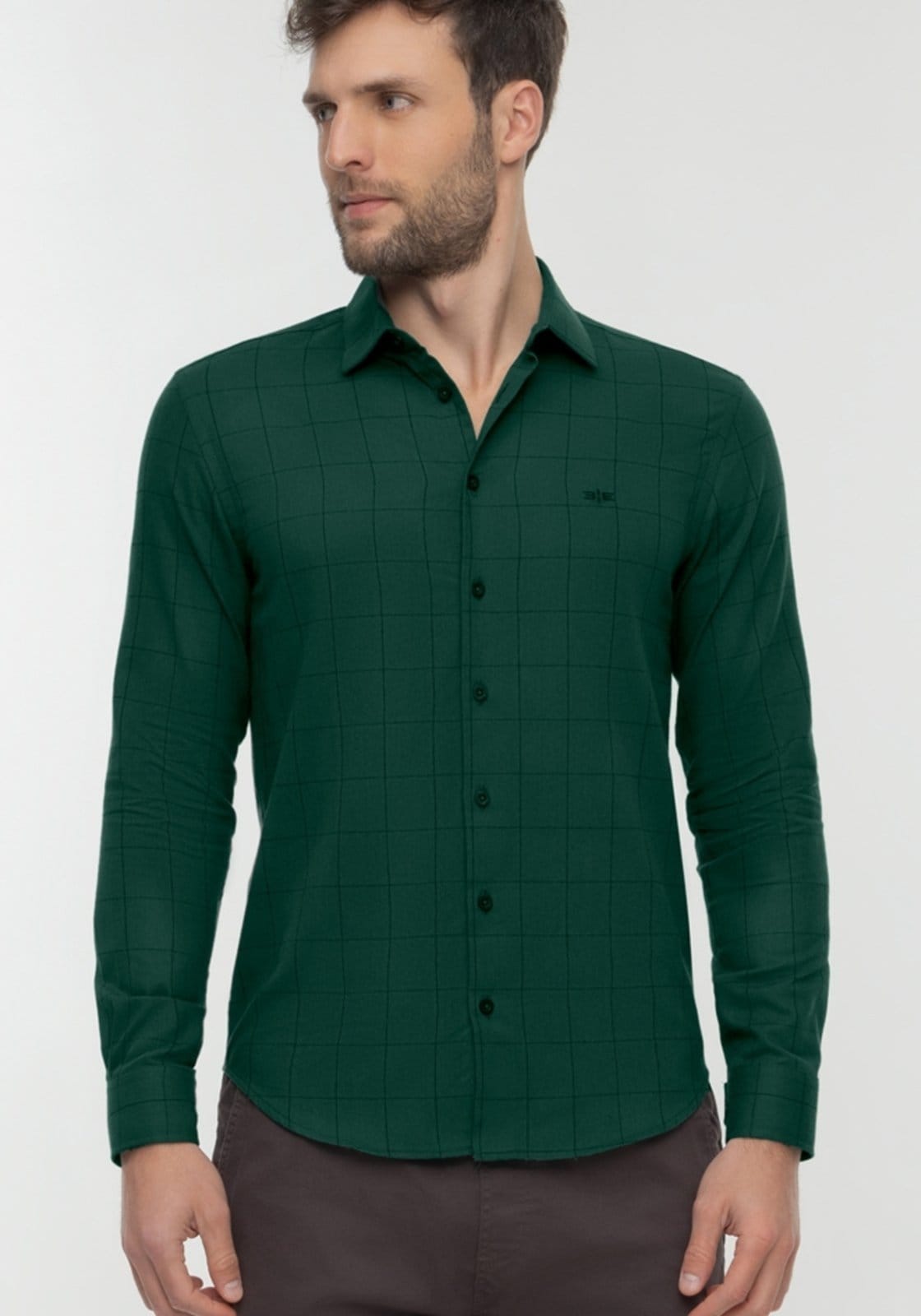 Camisa Slim Fit Masculina De Mangas Longas Em Tecido Flanela