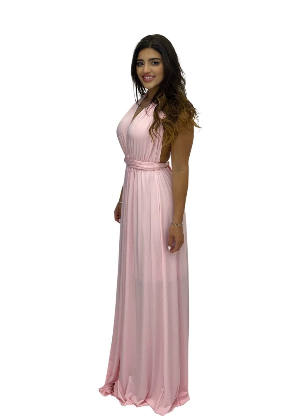 Vista 2 Vestido para Madrinhas e Convidadas Casamento Multiformas Longo Festa Amarração Rosa Cia do Vestido branco rosa