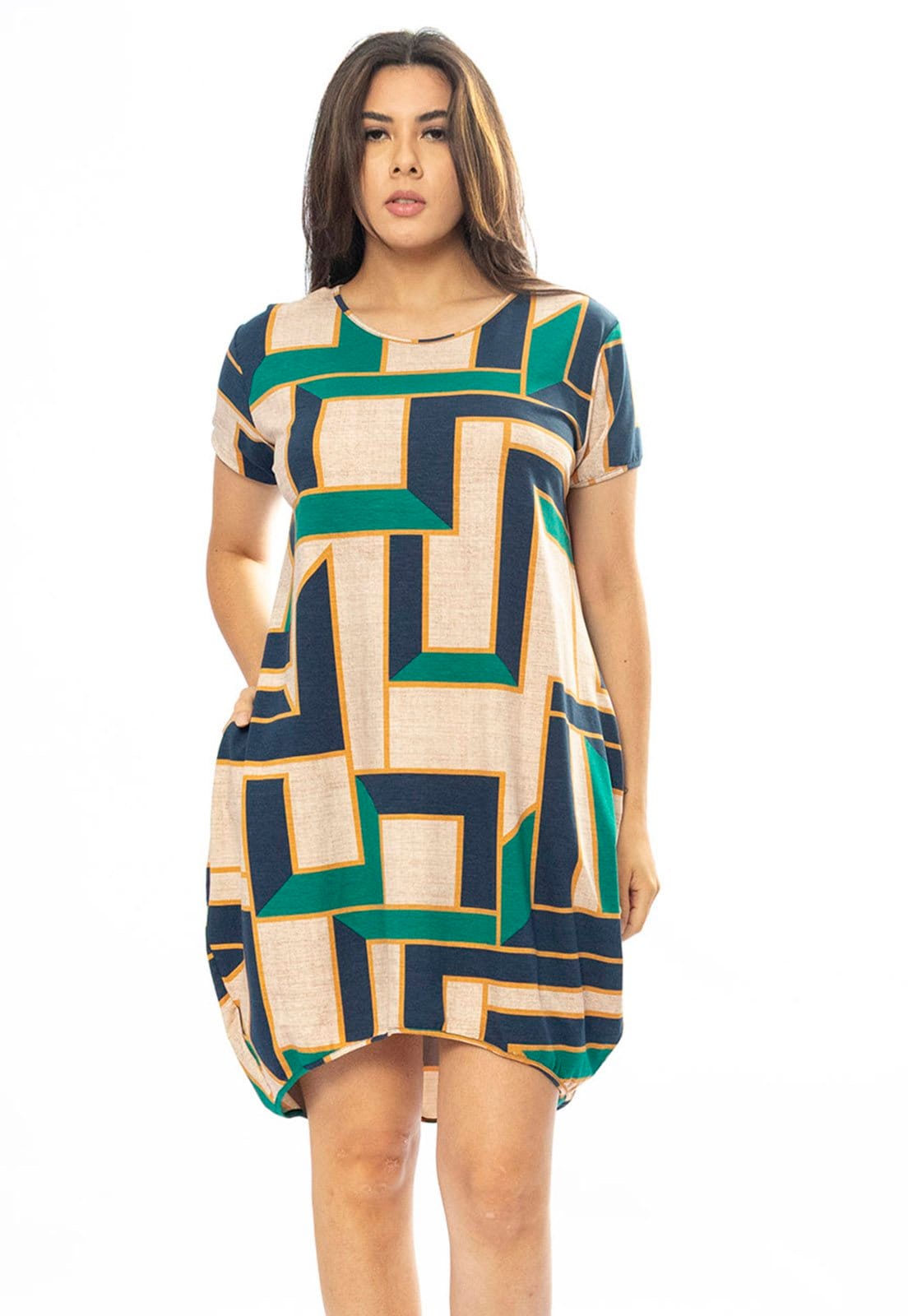 Vista principal Vestido Curto Cabanafree Malha Amplo Always Estampa Chapada de Areia Cabanafree bege/estampado/off-white