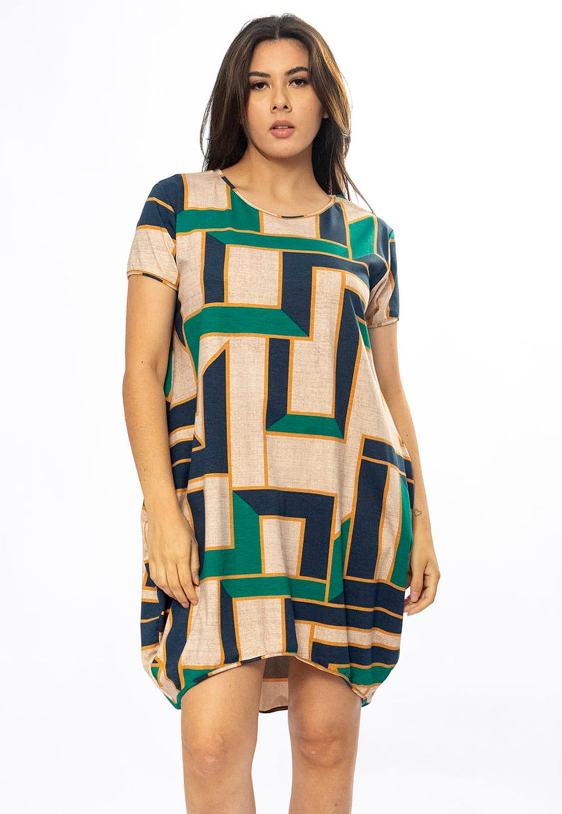 Vista 2 Vestido Curto Cabanafree Malha Amplo Always Estampa Chapada de Areia Cabanafree bege/estampado/off-white