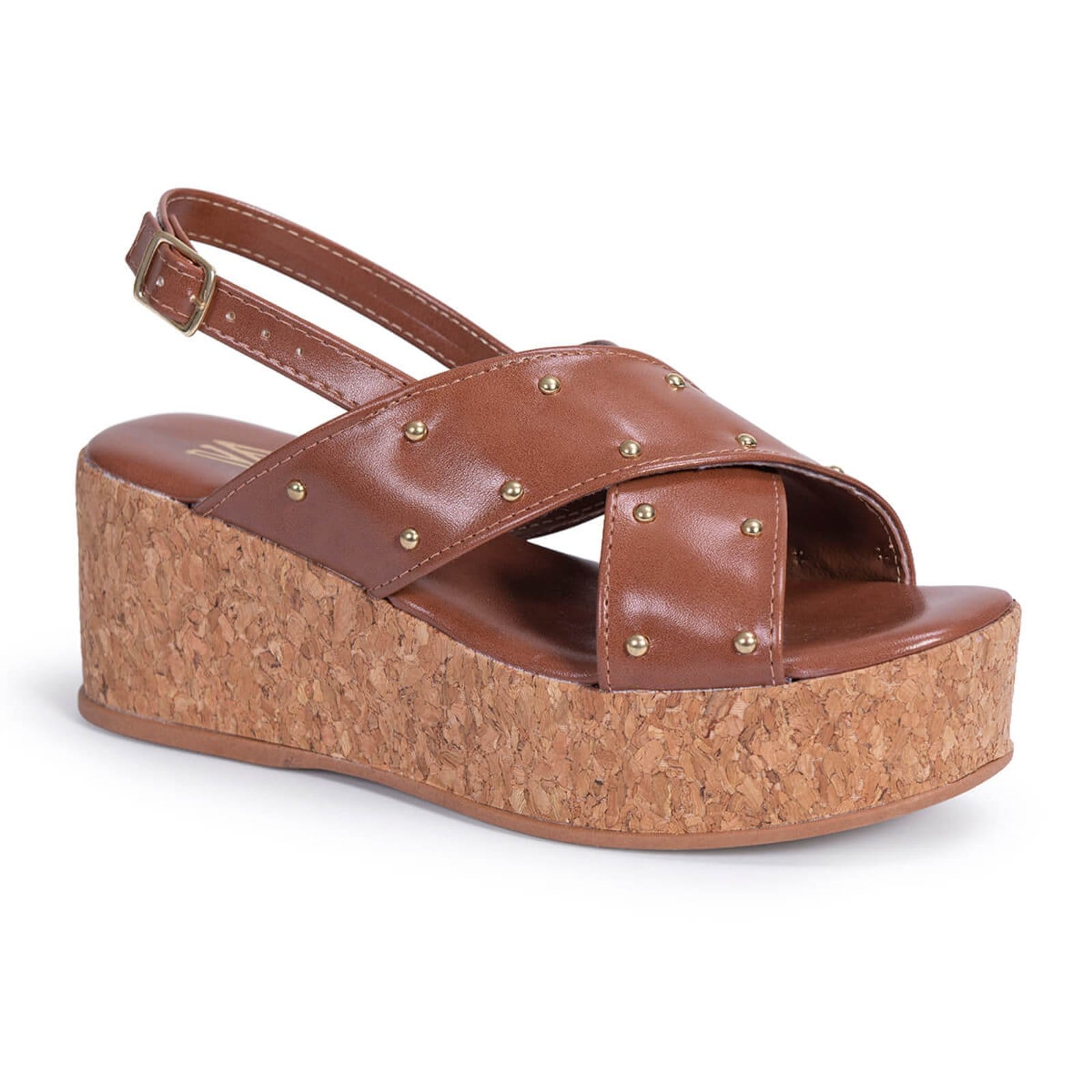 Sandalia Feminina Plataforma X Tachas Anabela Confortável Via Angel 10301