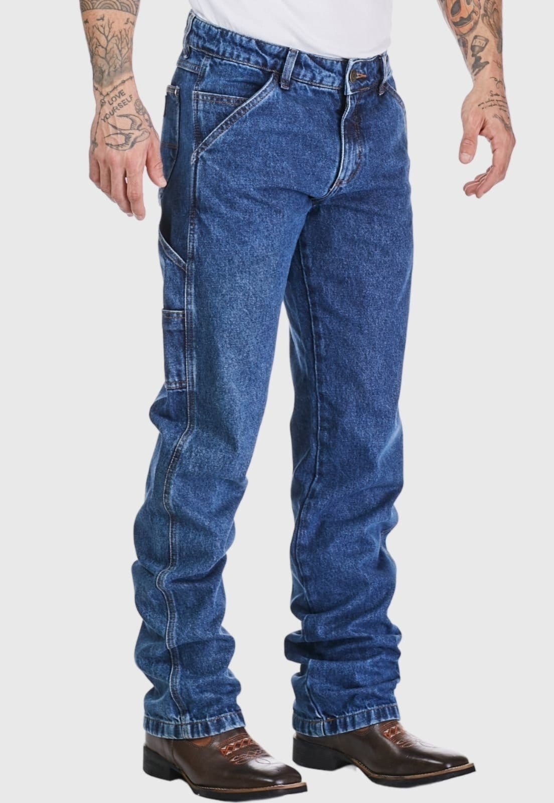 Vista principal Calça Masculina HNO Jeans Carpinteira Country Reforçada HNO Jeans azul
