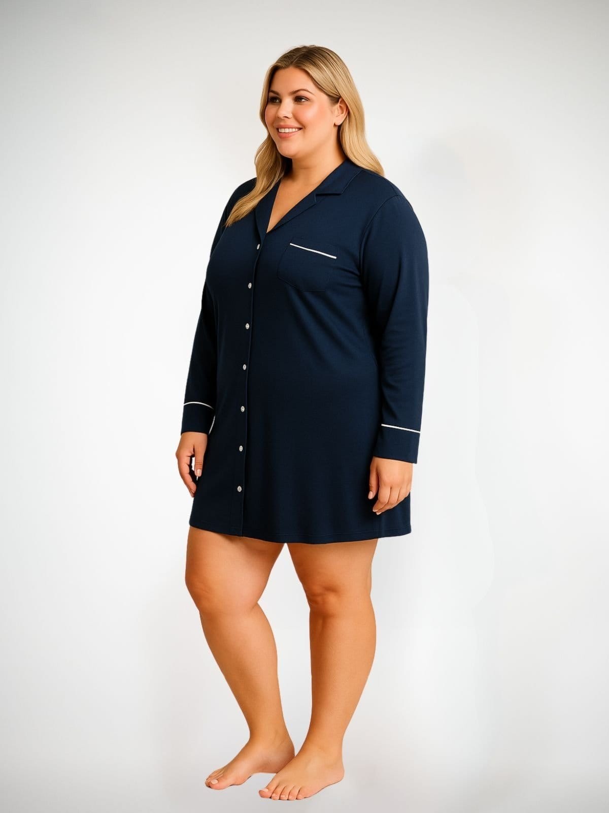 Vista 2 Camisola Algodão Plus Sise Manga Longa Bárbara - Marinho Piante azul marinho