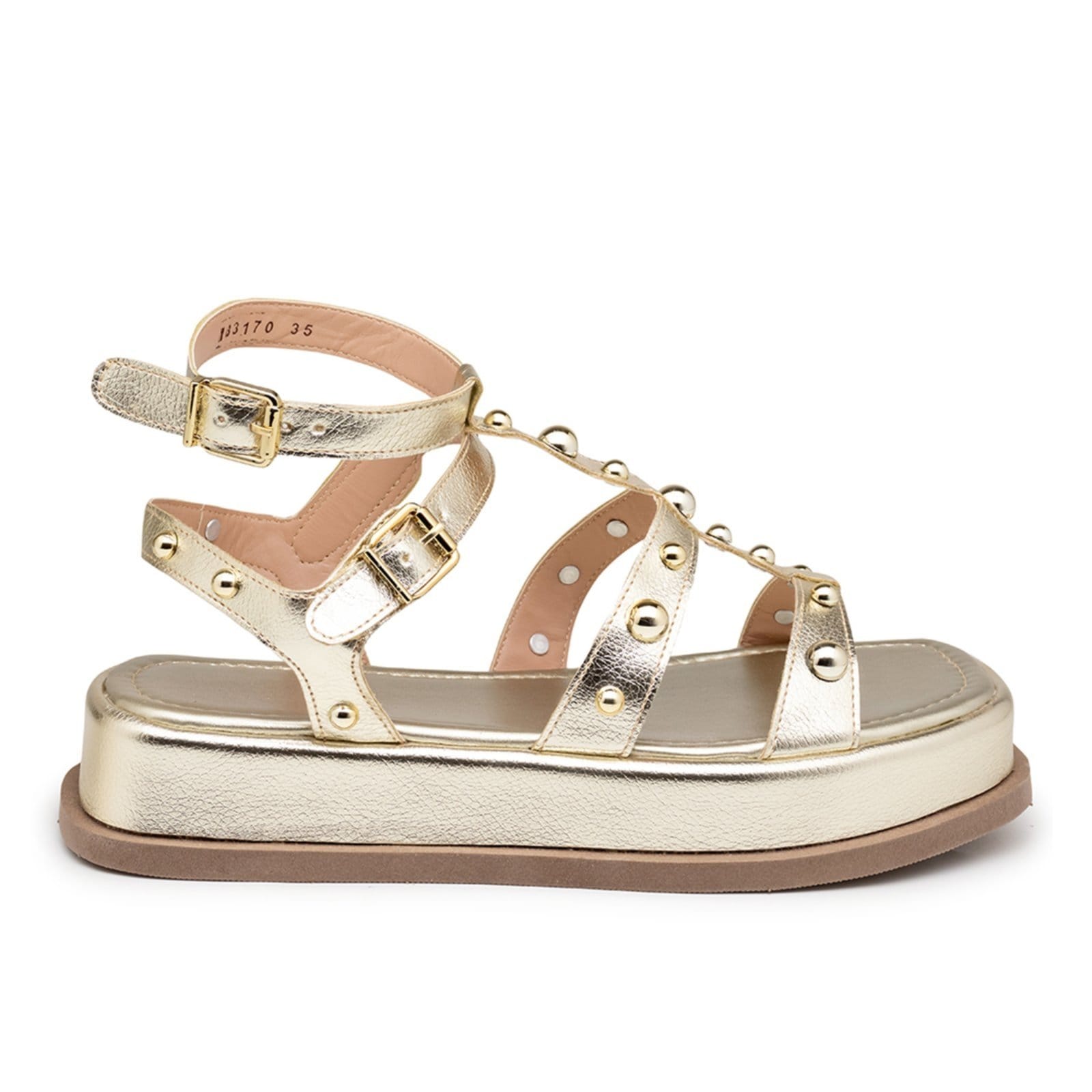 Vista 2 Sandália Papete Flatform Feminina Detalhes 183070 Flor da Pele dourado