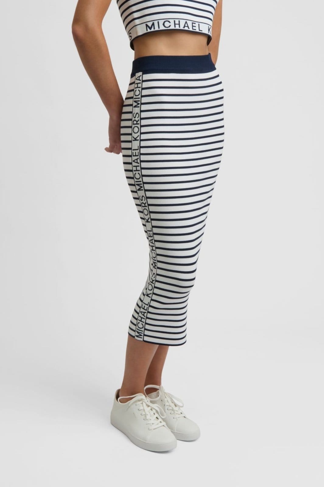 Vista 2 Saia Midi Listrada Jf470fzfjg170 Michael Kors branco