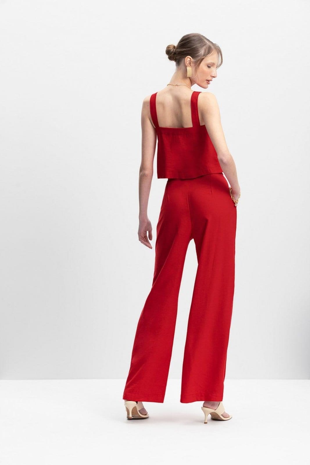 Vista 2 Calça Feminina Em Alfaiataria Essendi Médio Essendi vermelho