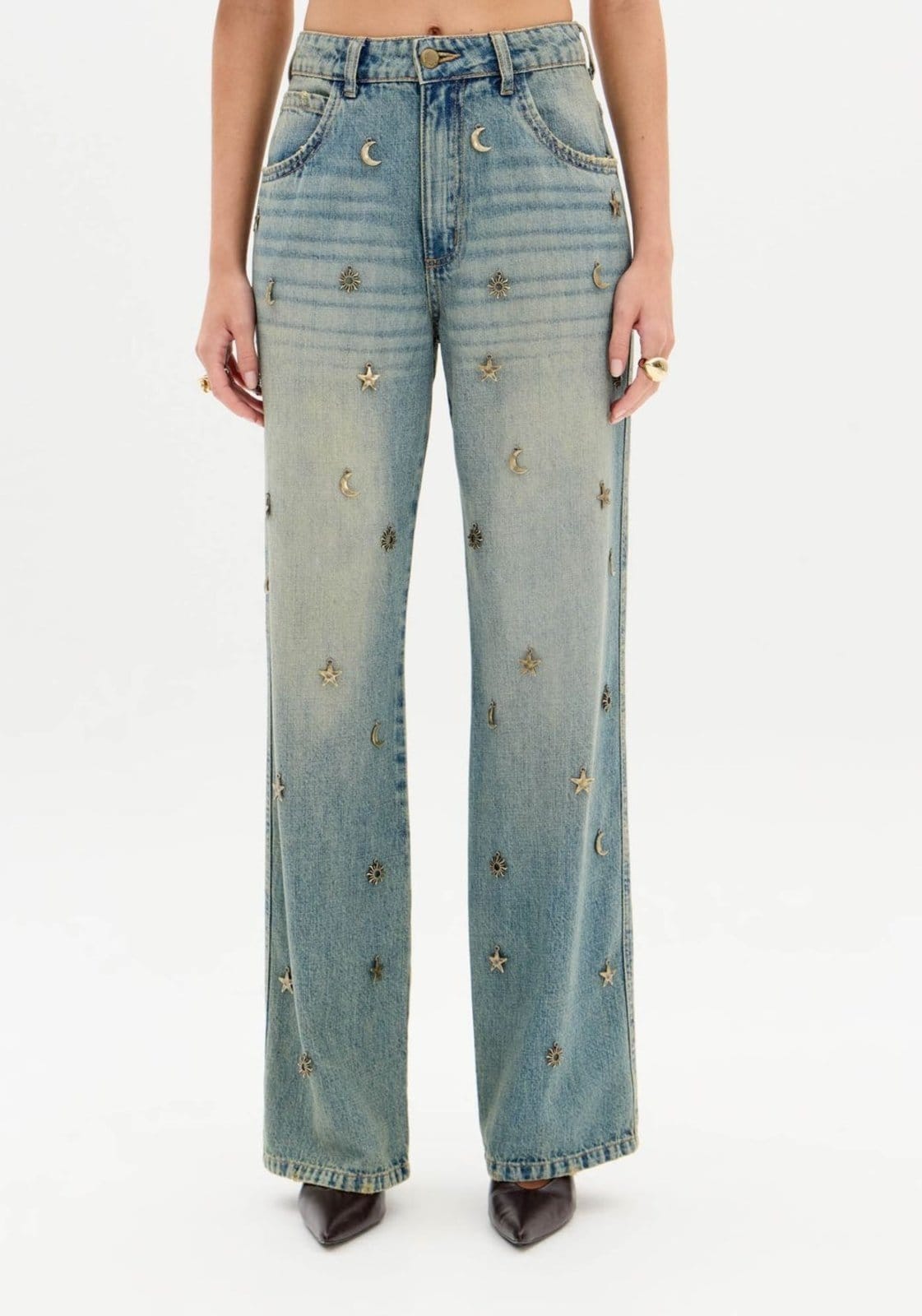 Vista 2 Calça Jeans Reta Cintura Média com Aplicações My Favorite Things azul