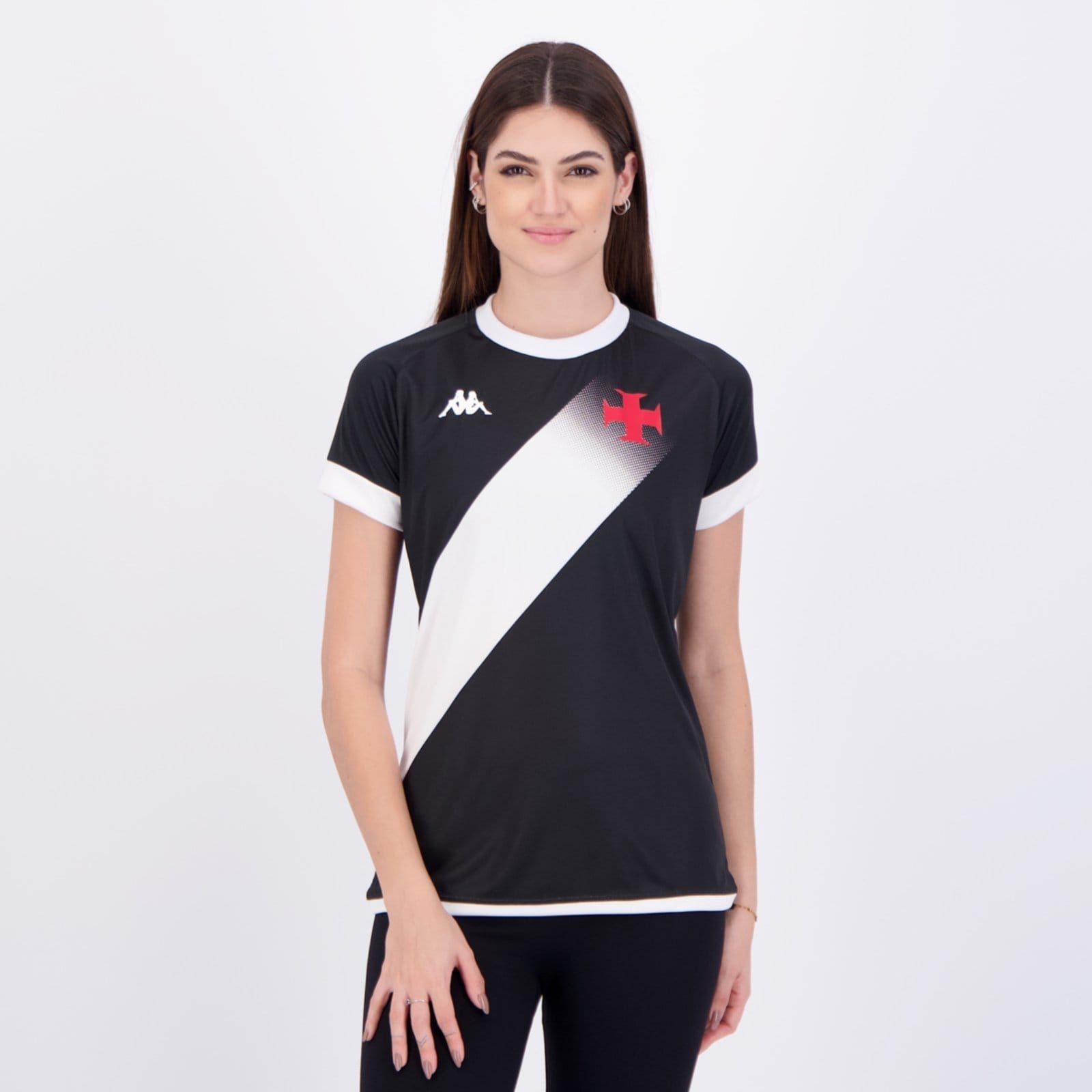 Vista principal Camisa Kappa Vasco Supporter Graphik Feminina Preta e Branca Kappa preto