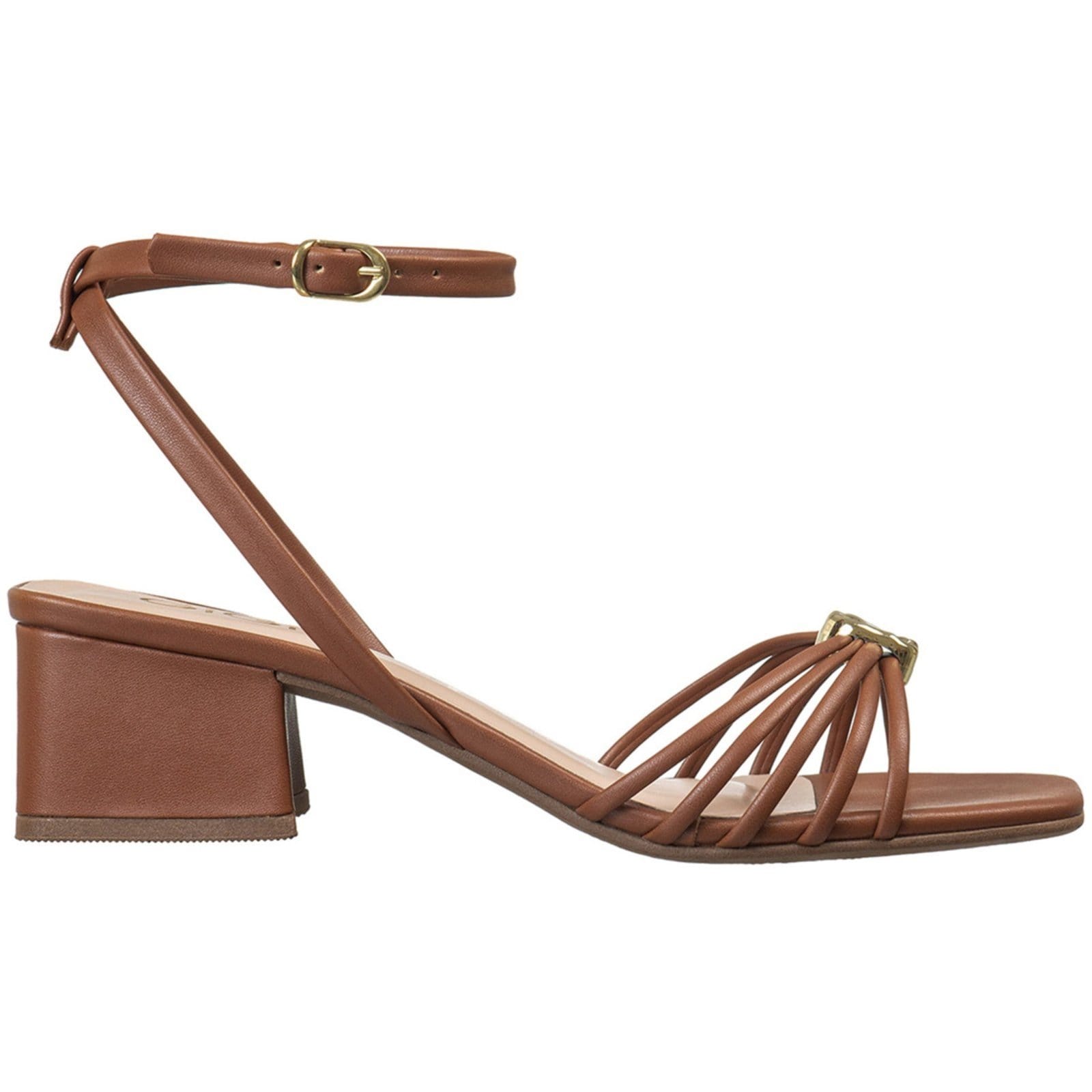 Vista 2 Sandália Feminina GiGiL Salto Bloco Médio Tiras Enfeite Metal Confortável Estilosa Gigil caramelo