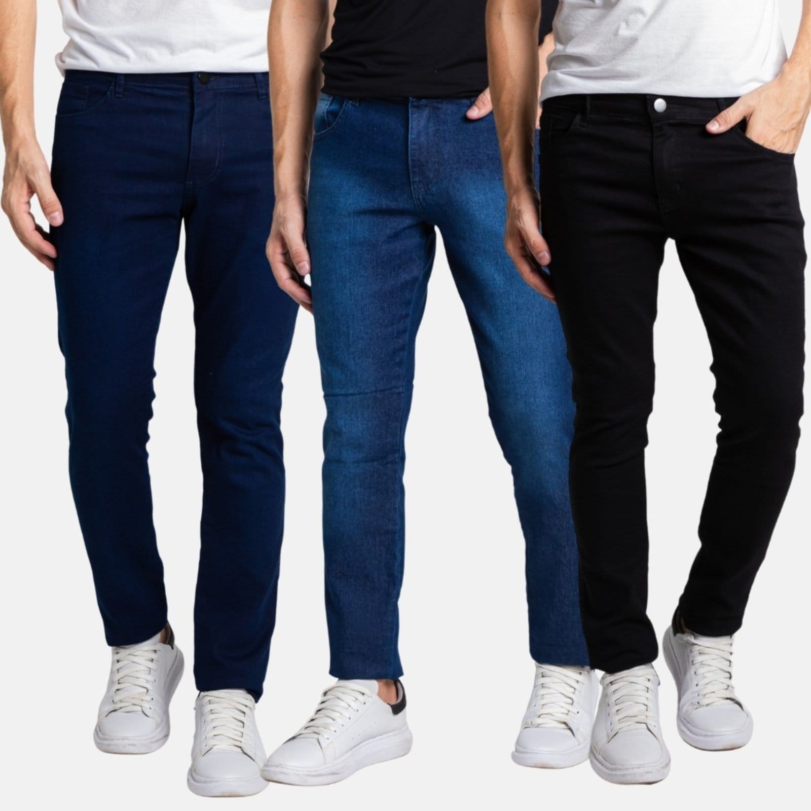Kit 3 Calças Jeans Slim Fit Masculina Com Elastano