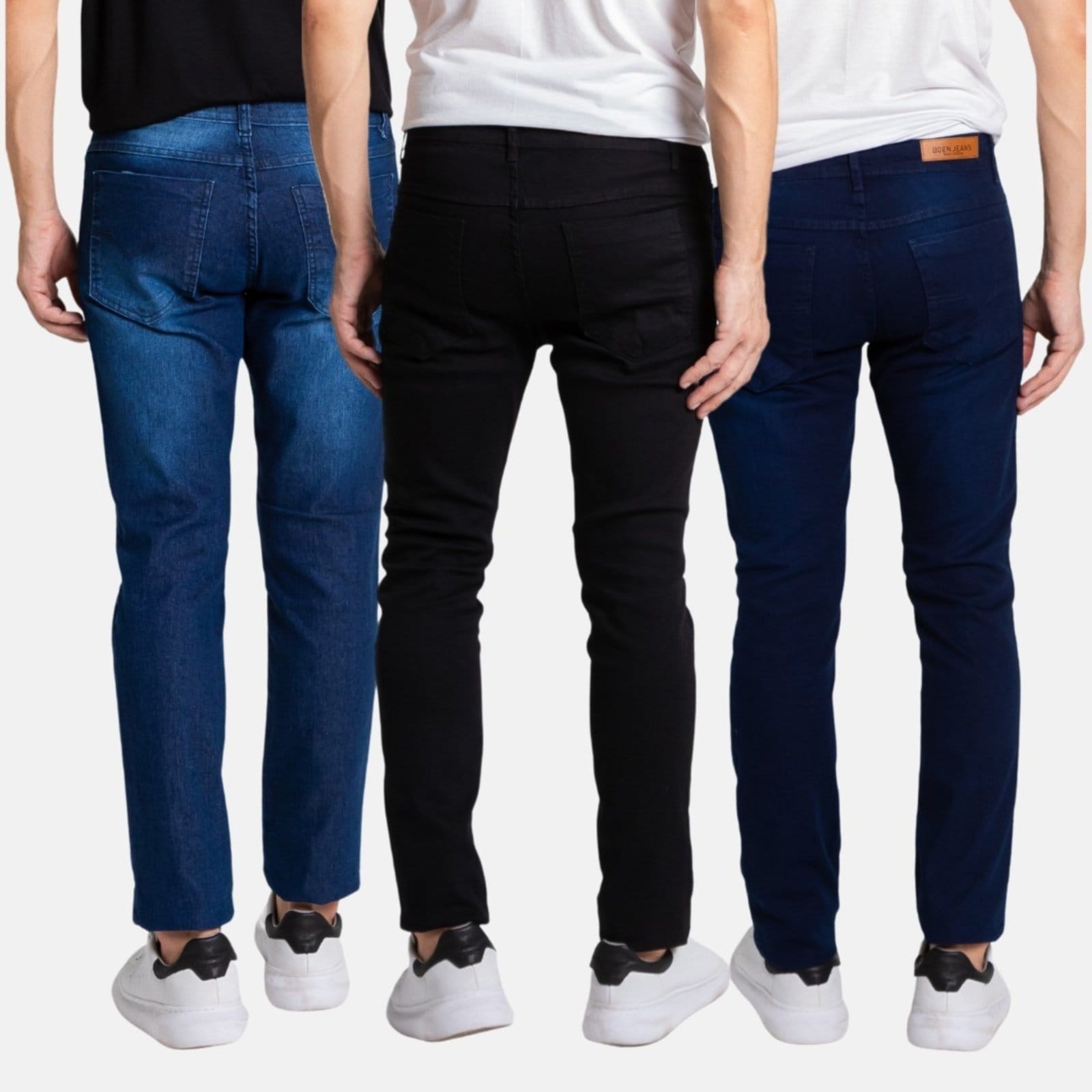 Vista 2 Kit 3 Calças Jeans Slim Fit Masculina Com Elastano BOEN JEANS azul/preto