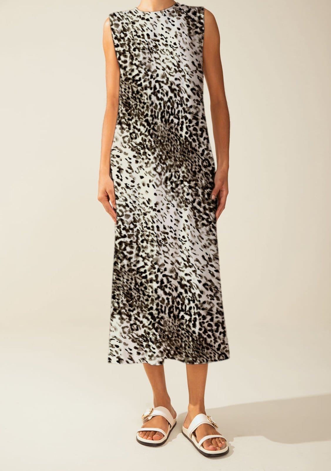 Vista 2 Vestido Morena Rosa Solto Decote Careca Sem Manga Midi Marrom Morena Rosa marrom rosa