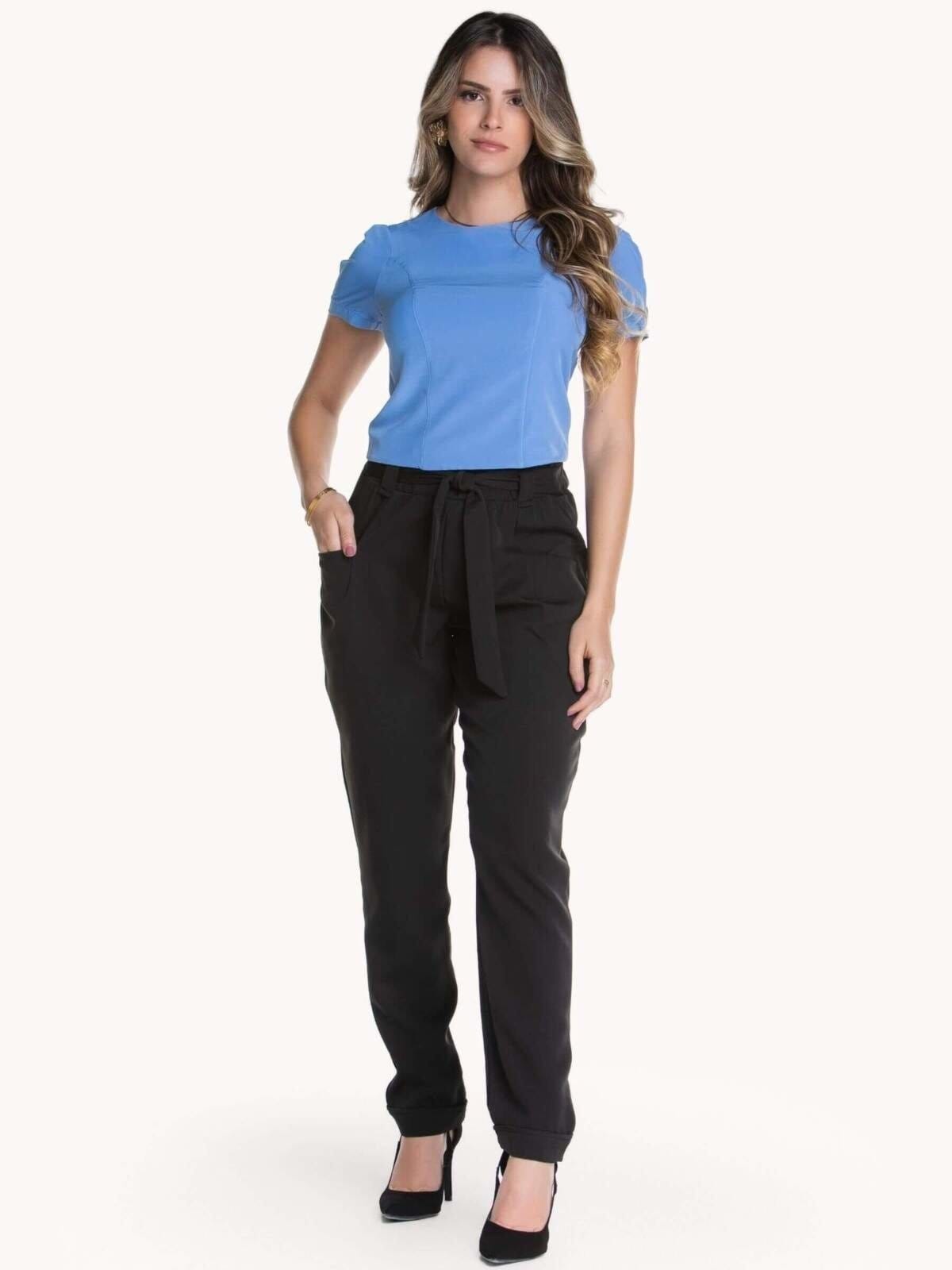 Vista principal CALÇA FEMININA COM ELÁSTICO E FAIXA Art Livre preto