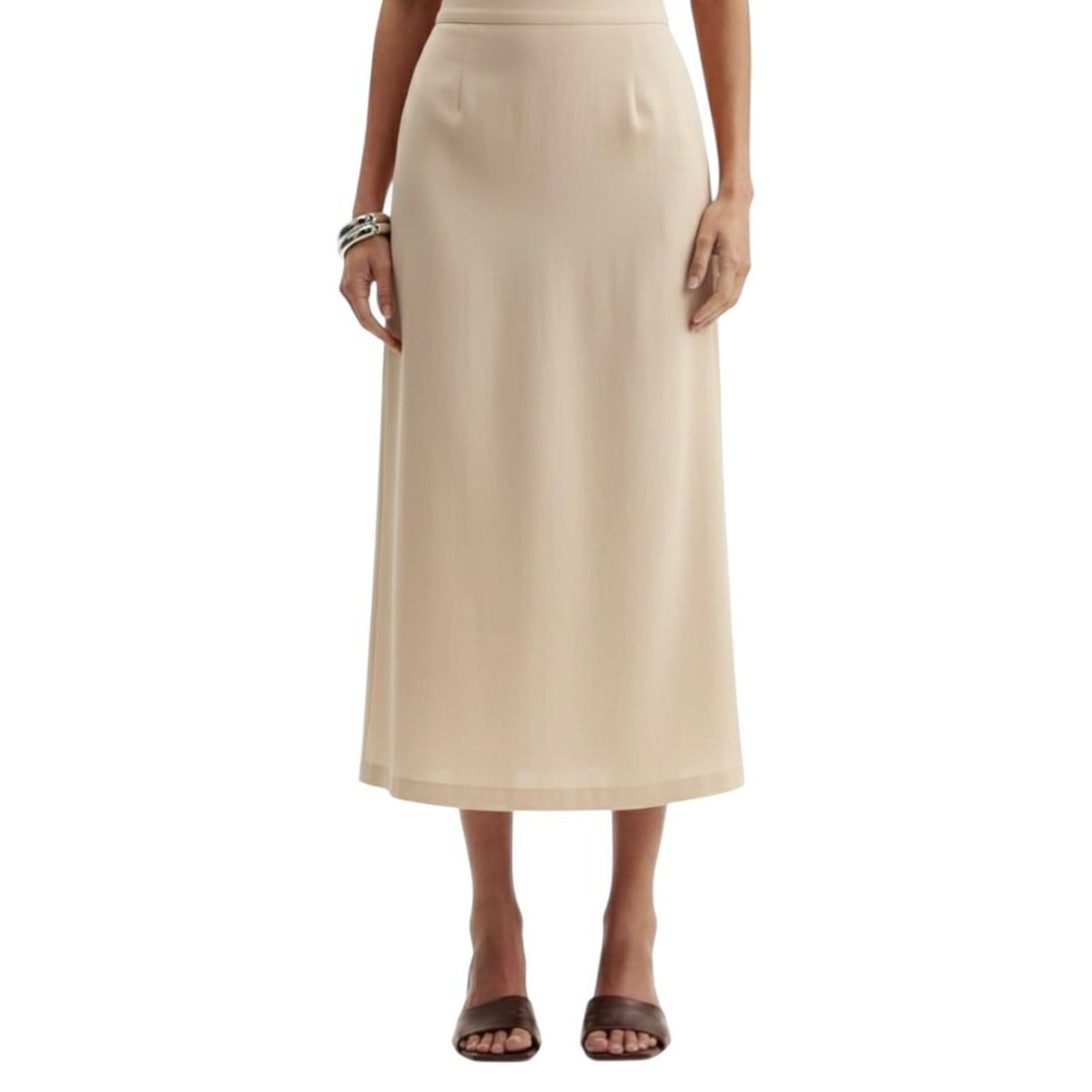 Vista principal Saia Linho Comfort Midi com Zíper Triton Affogato Triton bege