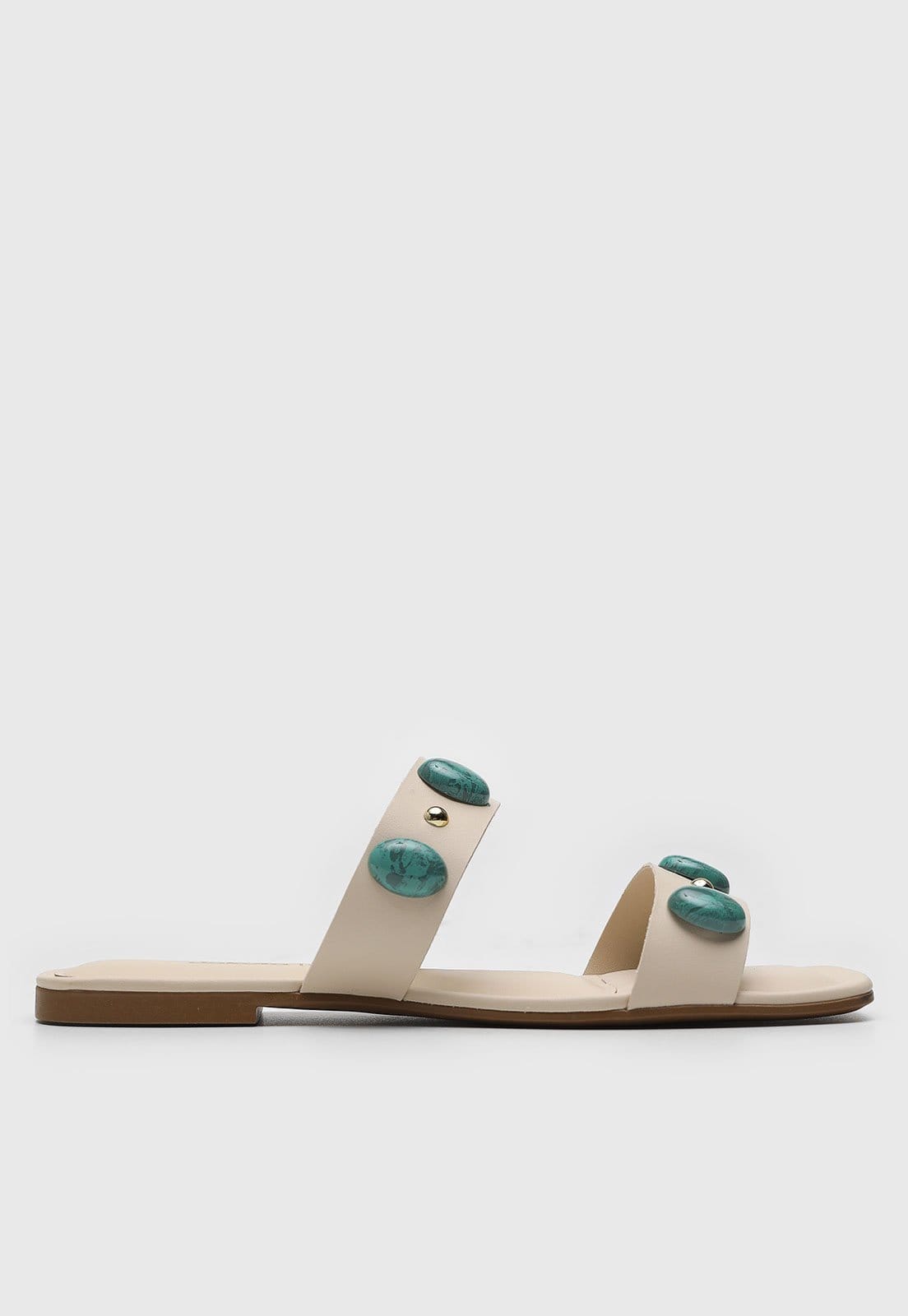 Vista 2 Rasteira Feminina Dakota Pedraria Off-White e Verde Dakota off-white white