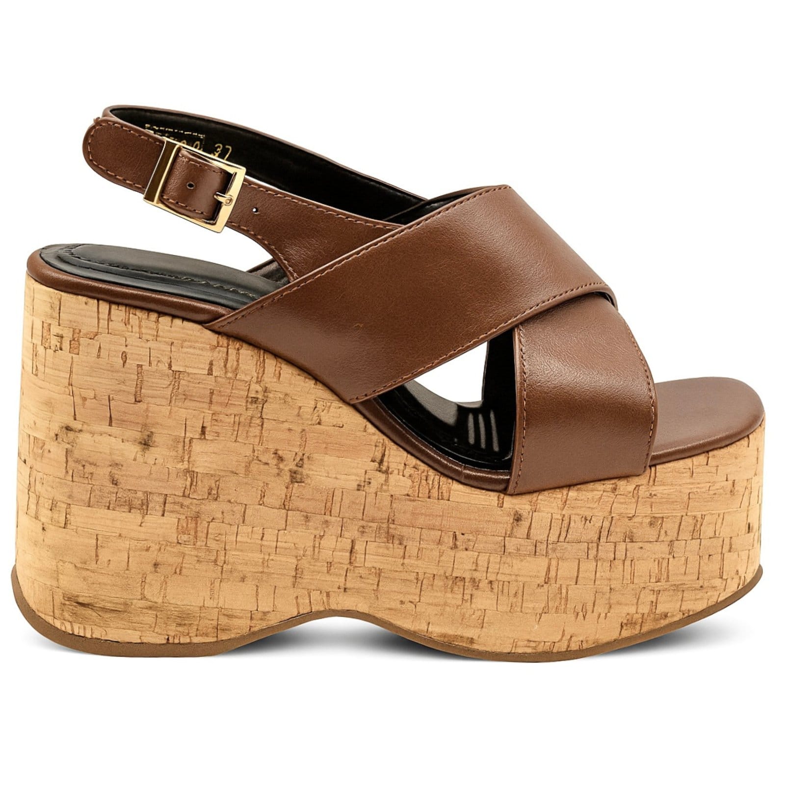 Vista 2 Sandália Feminina Plataforma Salto Grosso Anabela Cortiça Cacau 182175 Sete Sales marrom