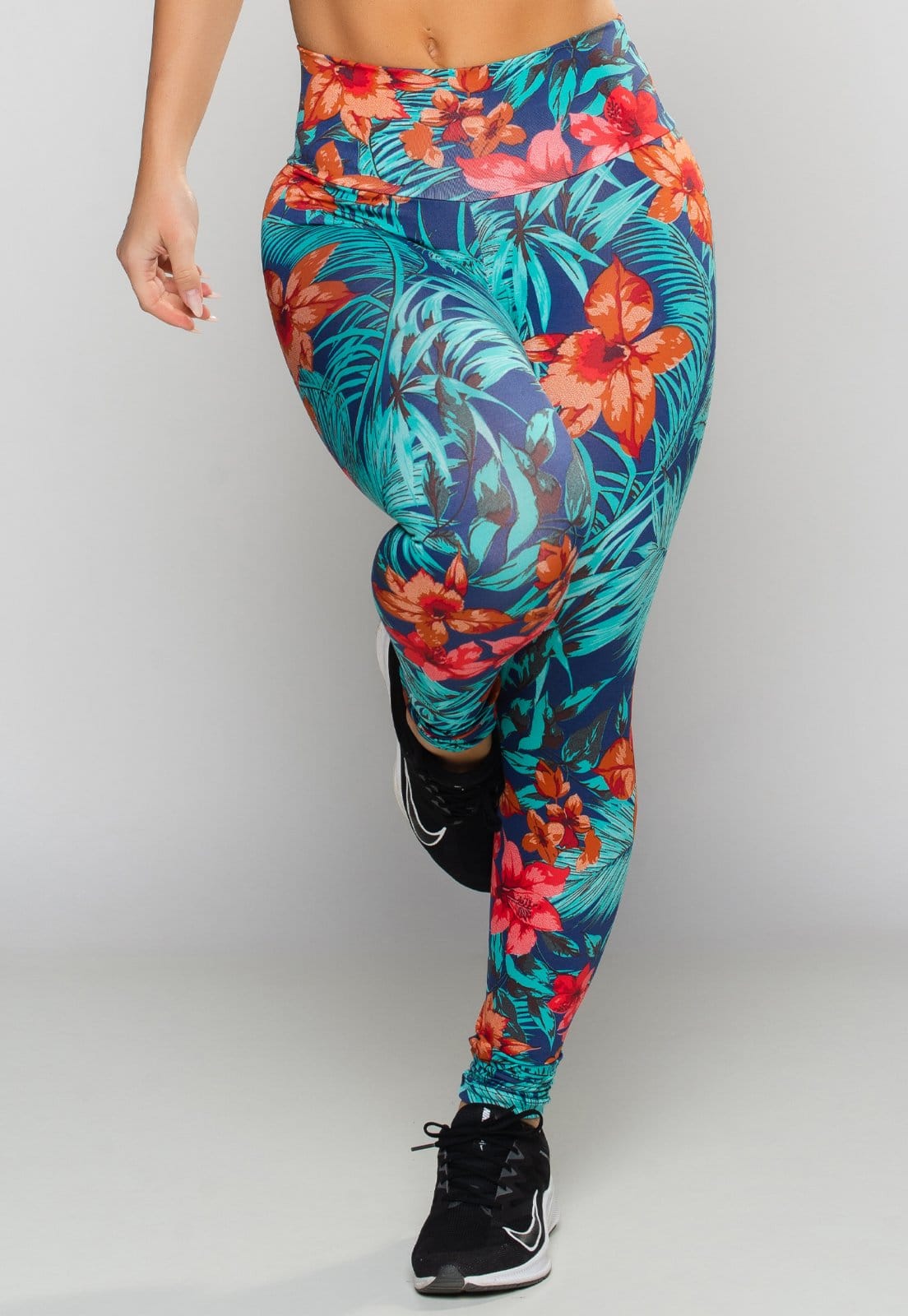 Vista 2 Calça Legging MVB Modas Empina Bumbum Suplex Estampada Amazônia Mvb Modas azul/estampado/multicolorido/verde