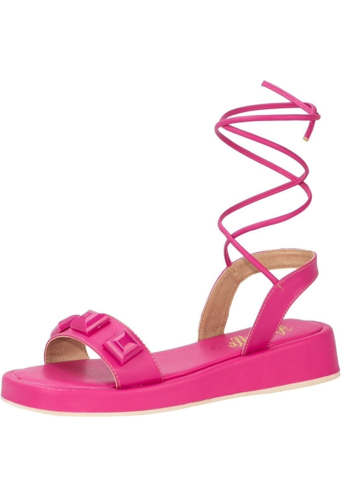 Sandália Feminina Amarração Lumiss Papete Tiras Blogueira Flatform Rasteira Rosa Shock - 2