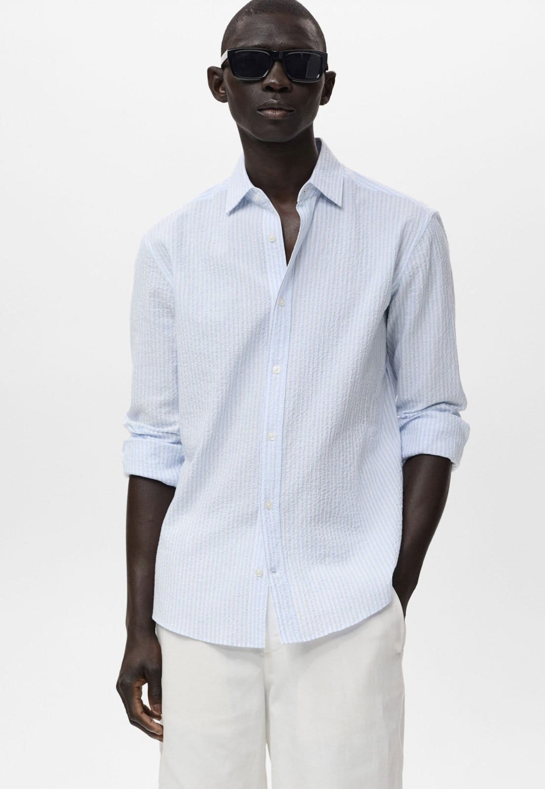 Camisa Masculina Mango Kissos Listrada Claro