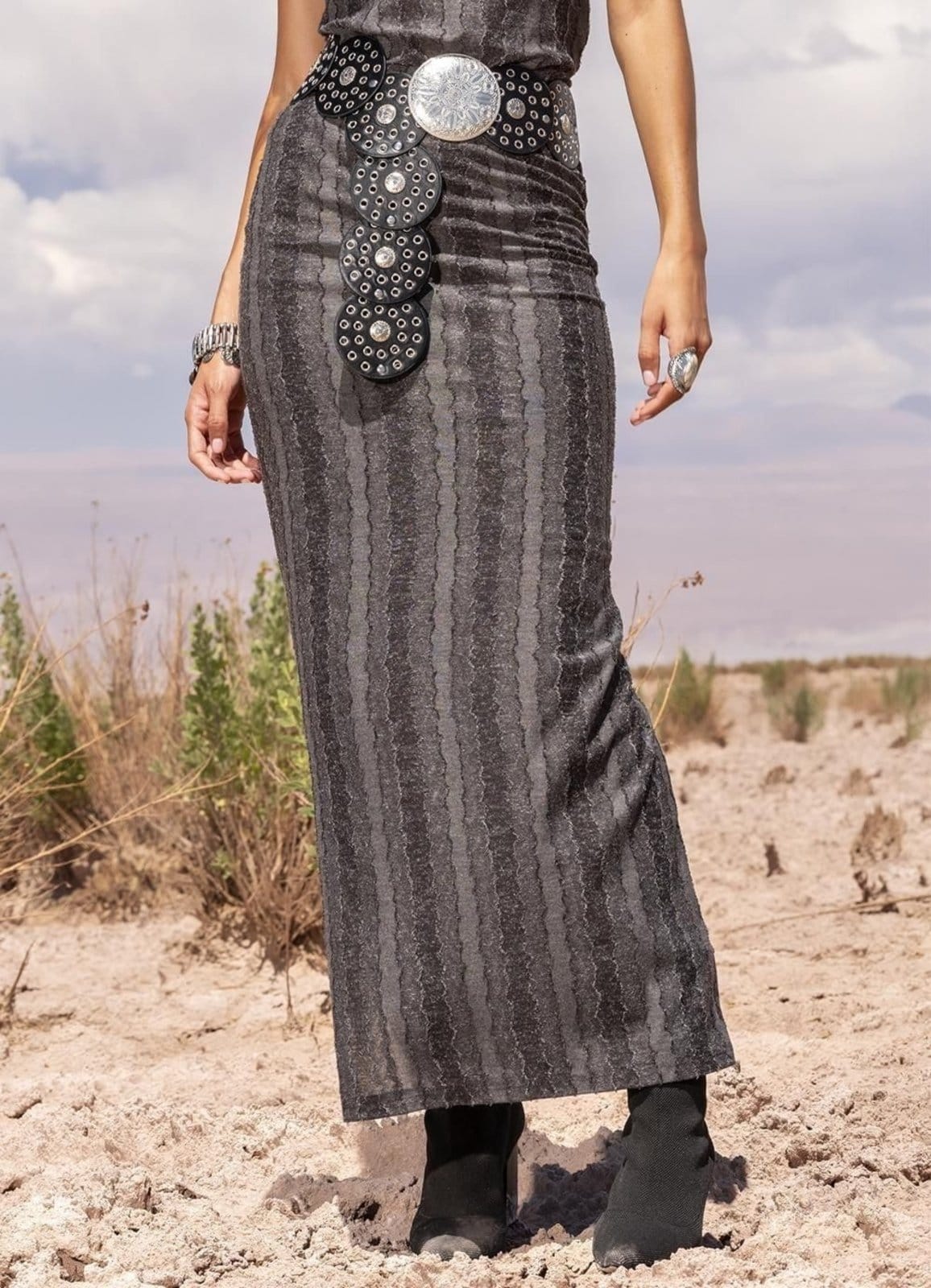 Saia Malha Textura Boho Devorê Colorido