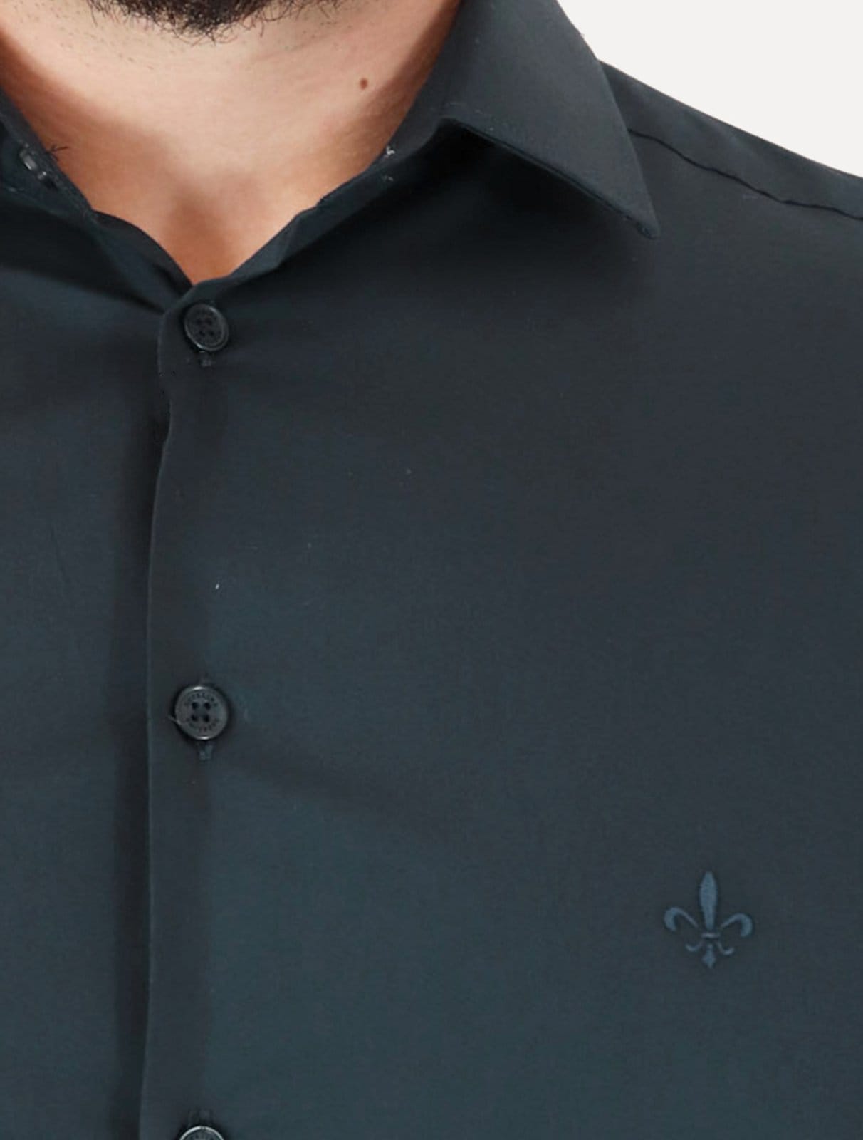 Vista 2 Camisa Dudalina Masculina Milano Tricoline Lisa Stretch Dudalina azul marinho