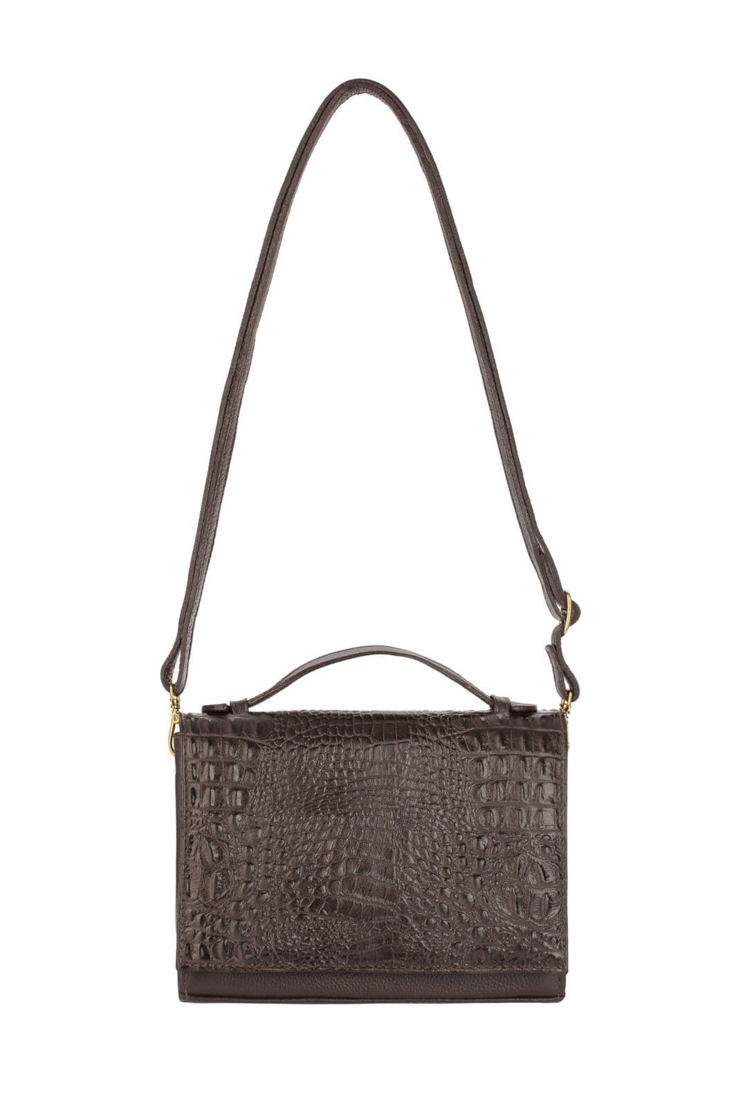 Bolsa pequena transversal de couro croco Deise - Café