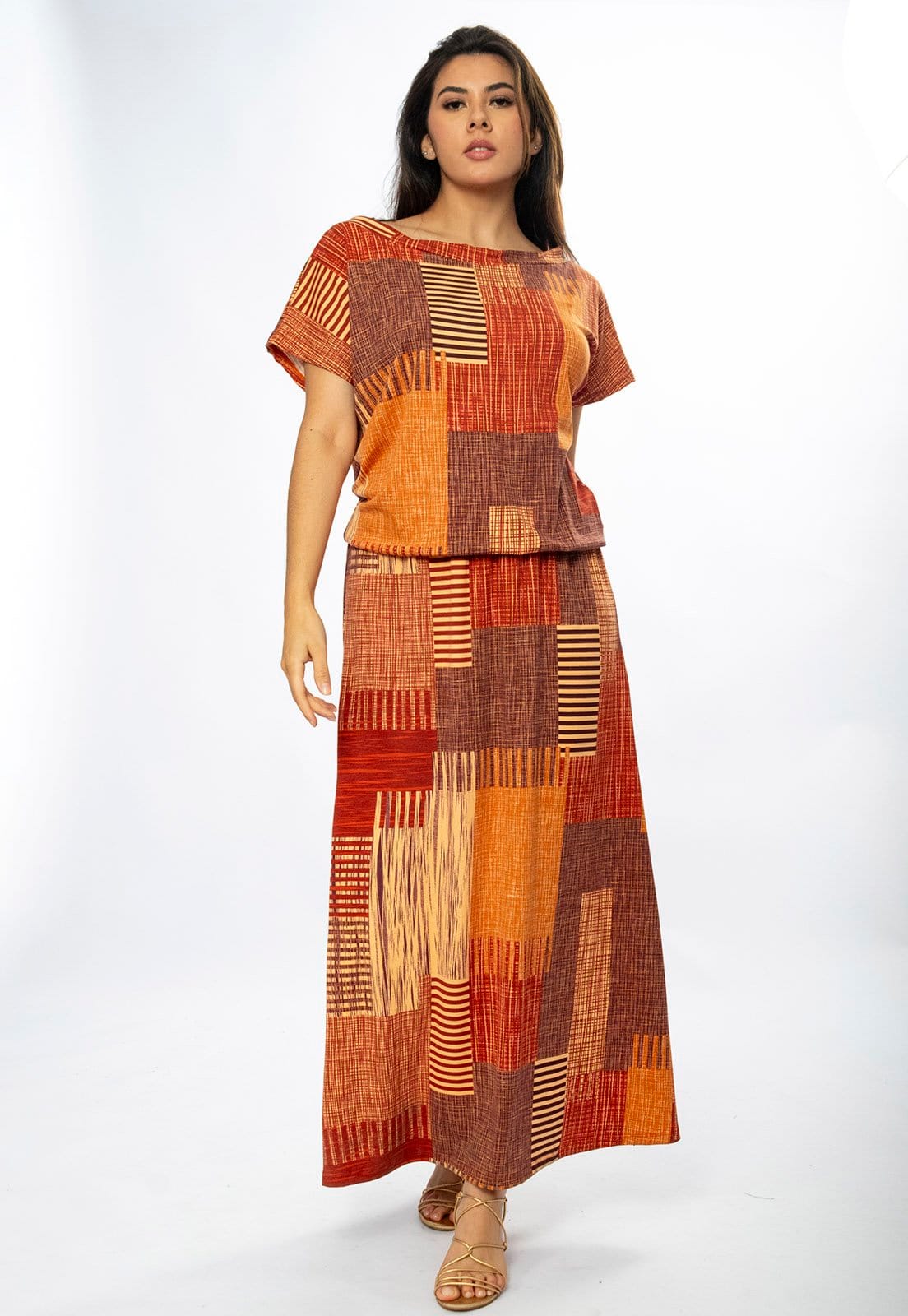 Vestido Longo Amazônia Vital Morcego Malha Estampa Tramas do Sol