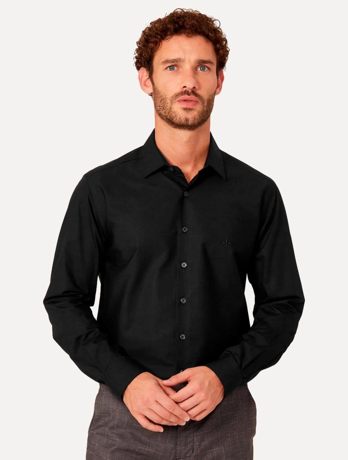 Vista principal Camisa Dudalina Masculina Slim Tricoline Lisa Preta Dudalina preto