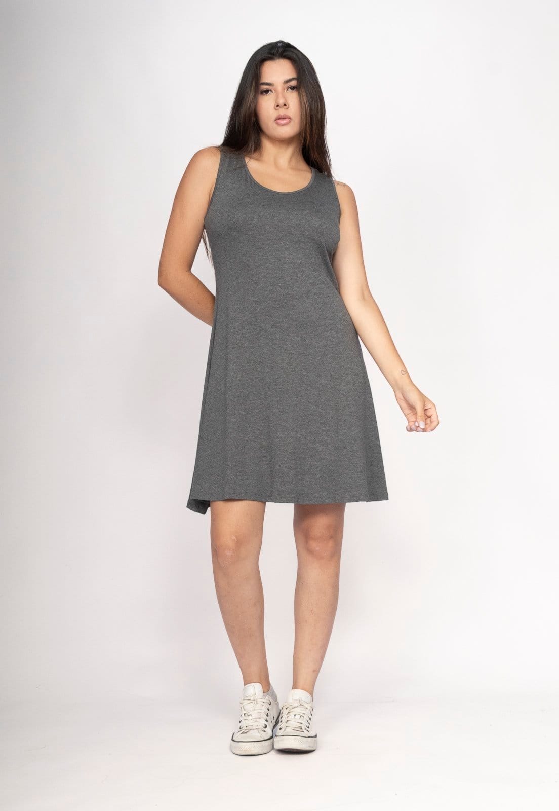 Vista principal Vestido CabanaFree Anahí Curto Regata Mescla Cabanafree cinza
