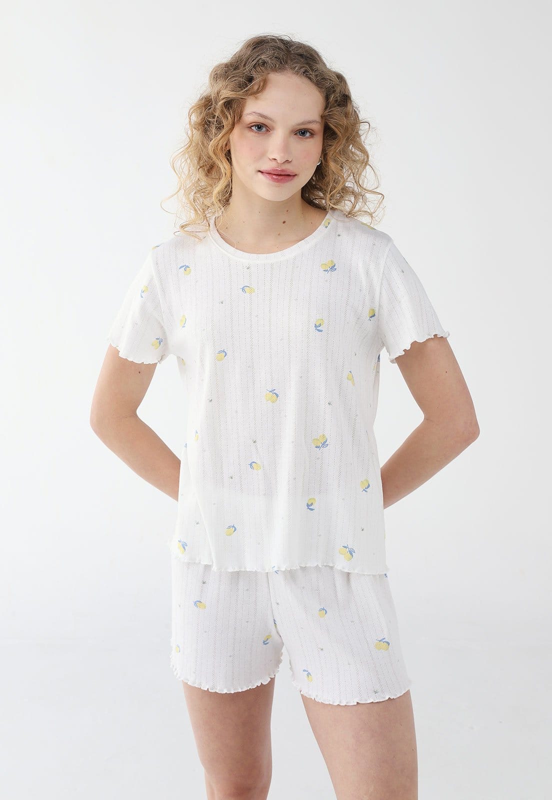 Vista principal Conjunto de Pijama Malwee Curto Canelado Malwee branco