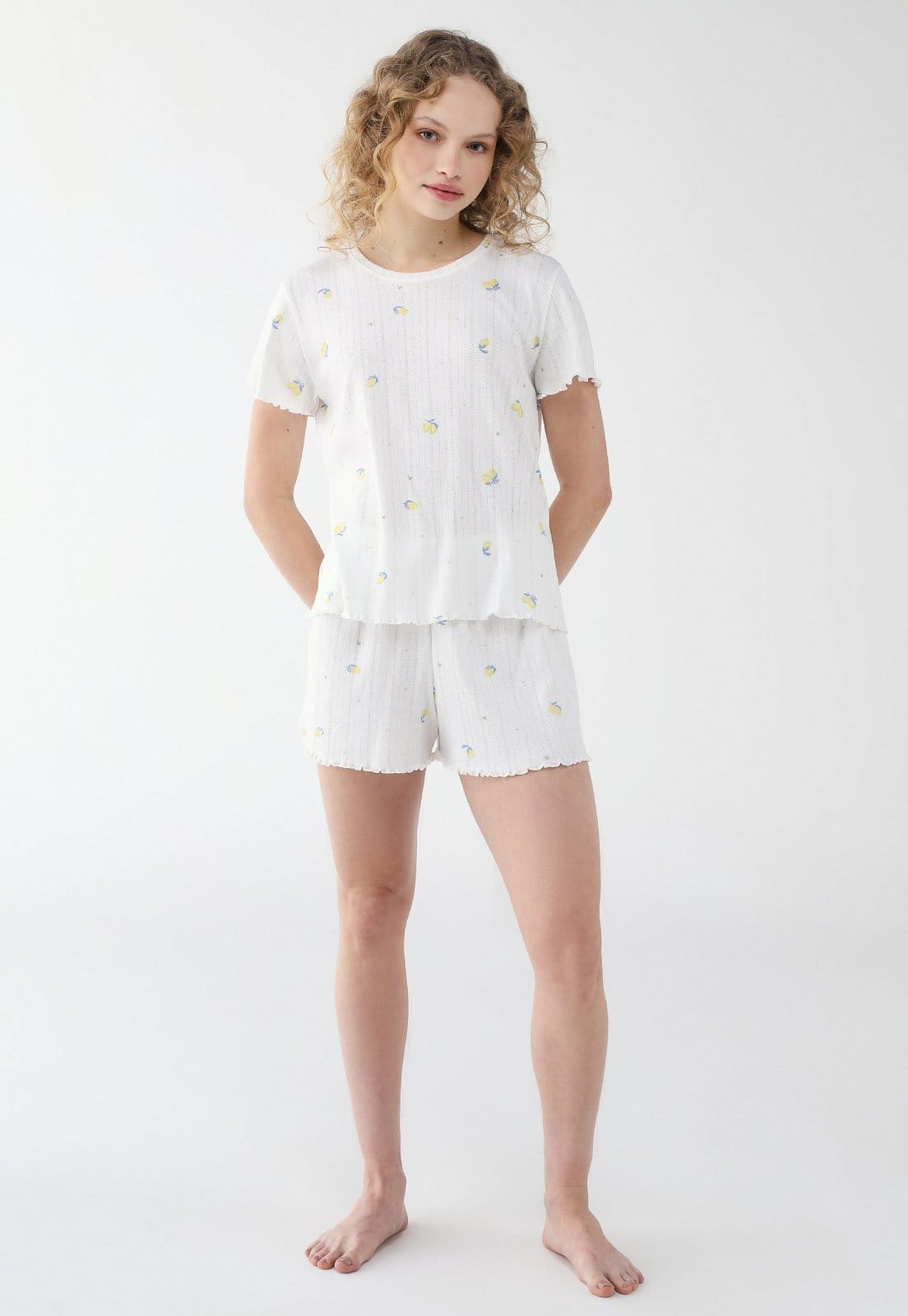 Vista 2 Conjunto de Pijama Malwee Curto Canelado Malwee branco