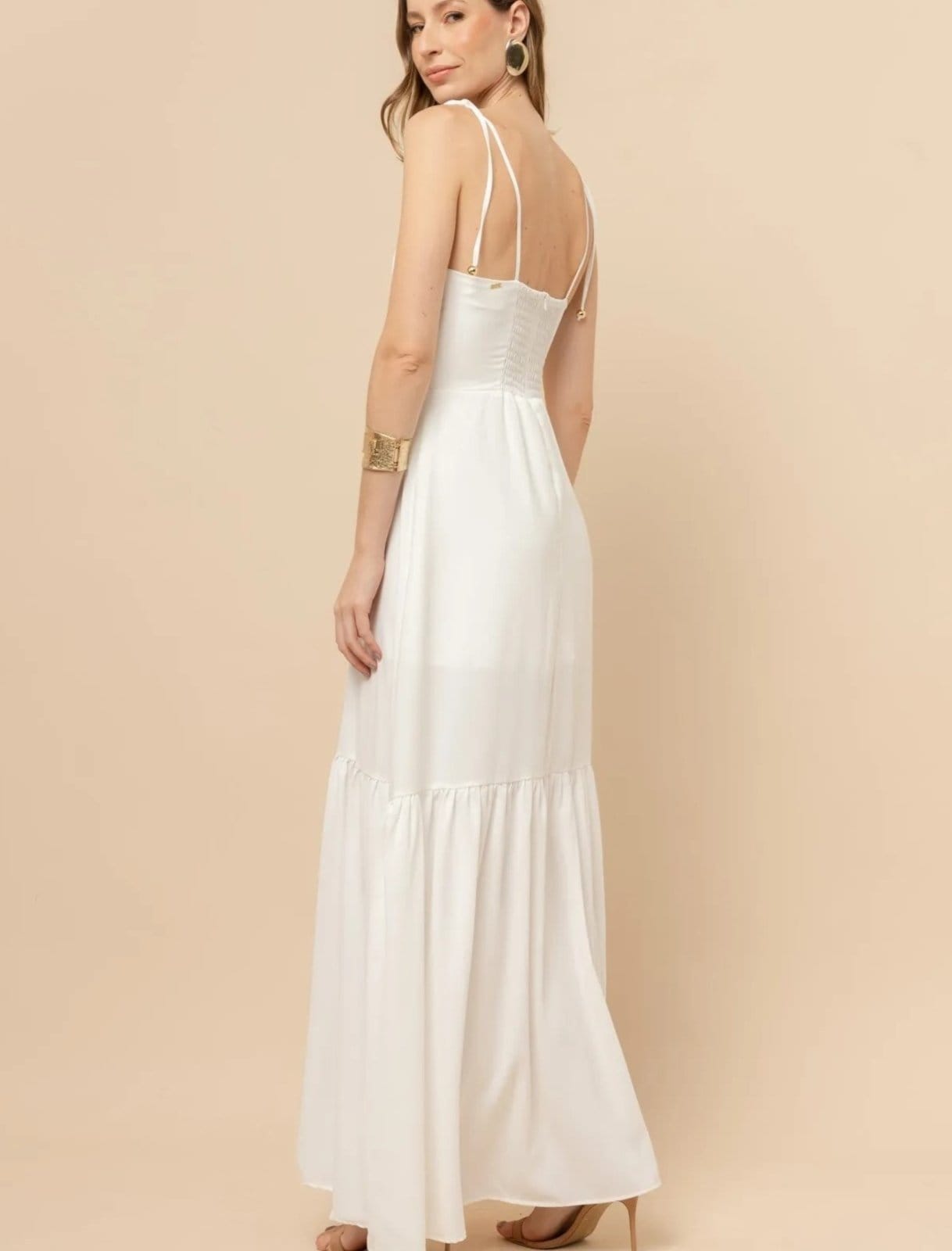 Vista 2 Vestido longo Elegante Clara com decote V cor Off-White VIC BRAND branco white