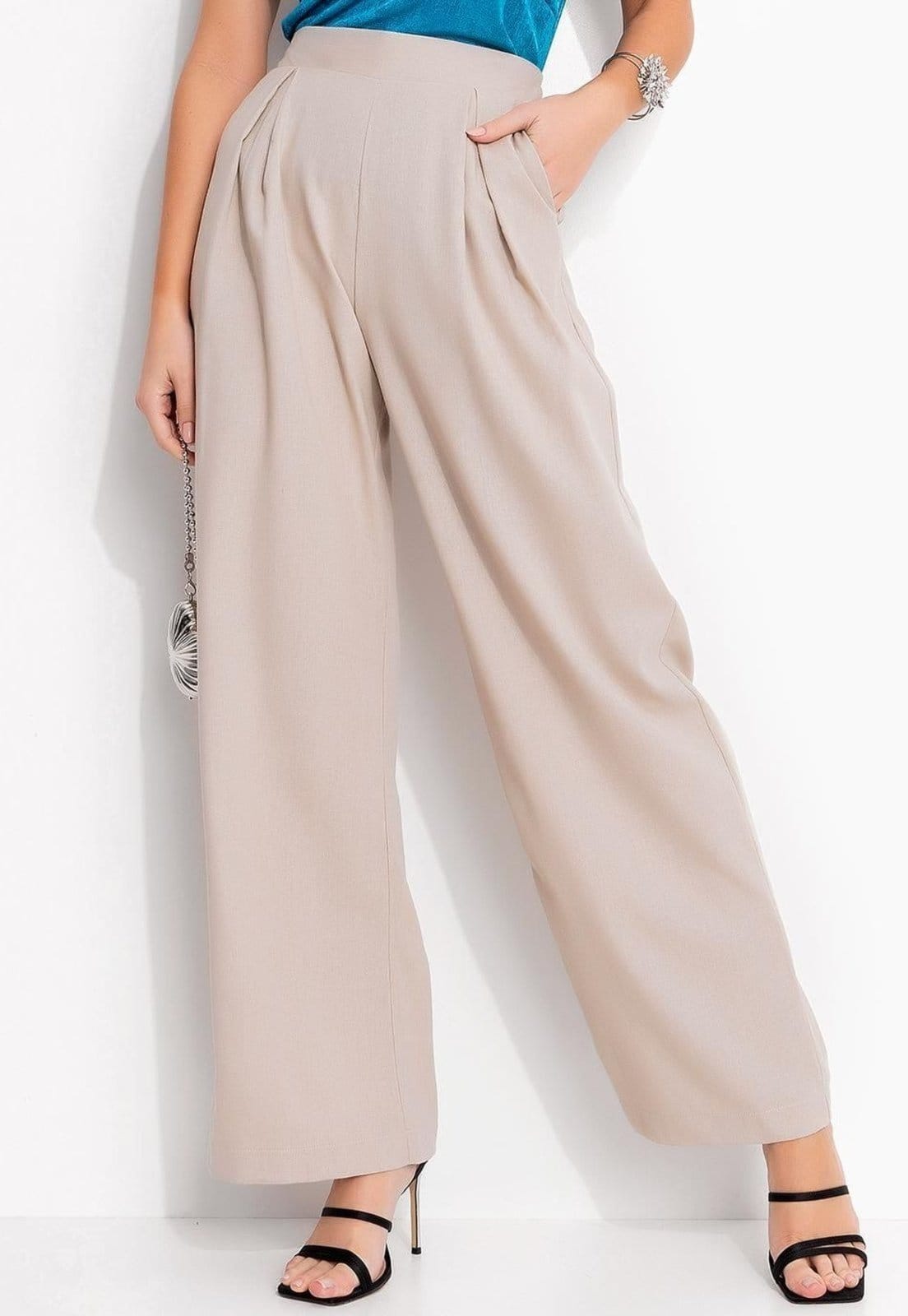 Vista principal Calça Em Linho Natural Quintess bege natural