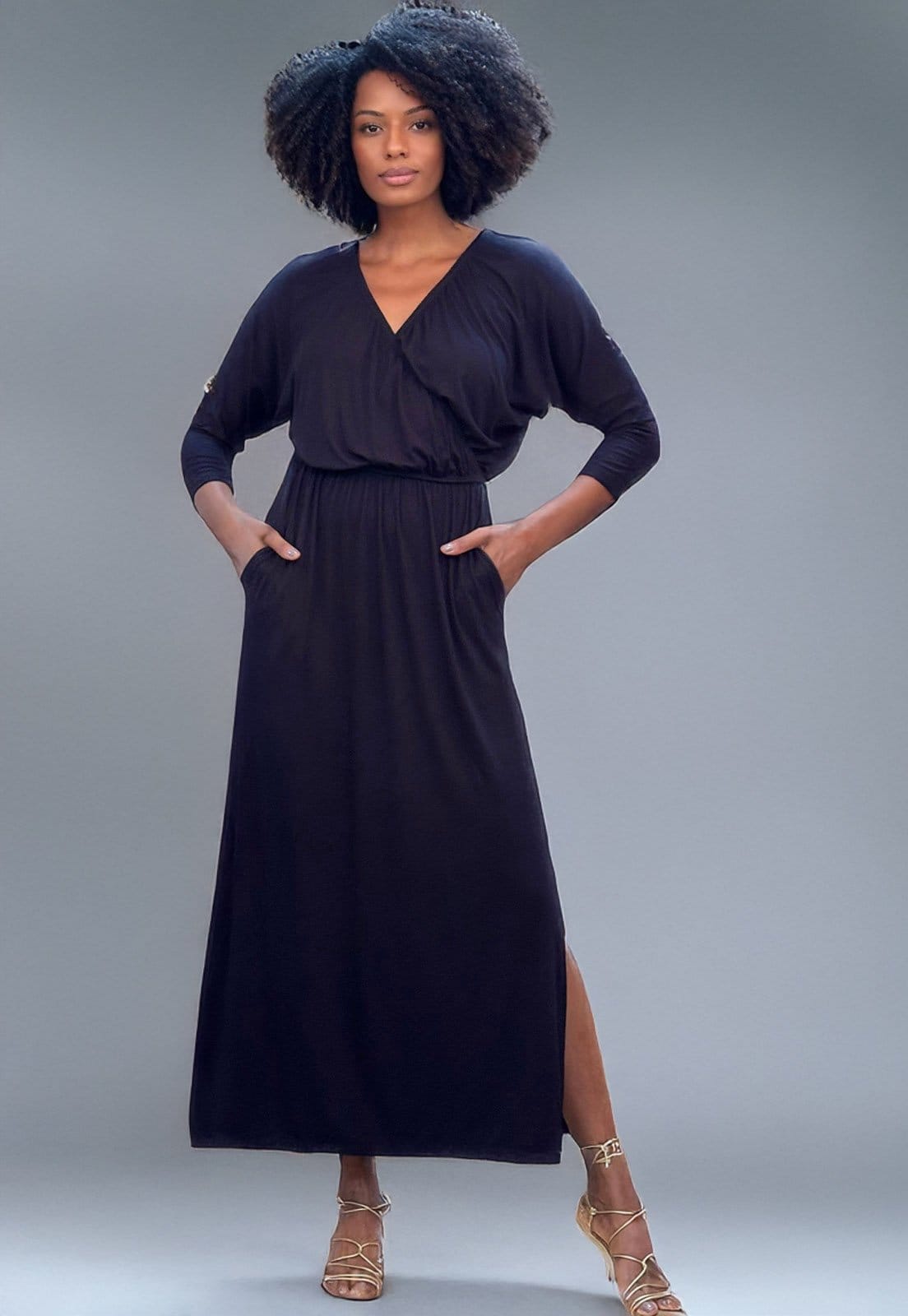 Vista principal Vestido Amazonia Vital Longo Malha Preto Amazonia Vital marrom