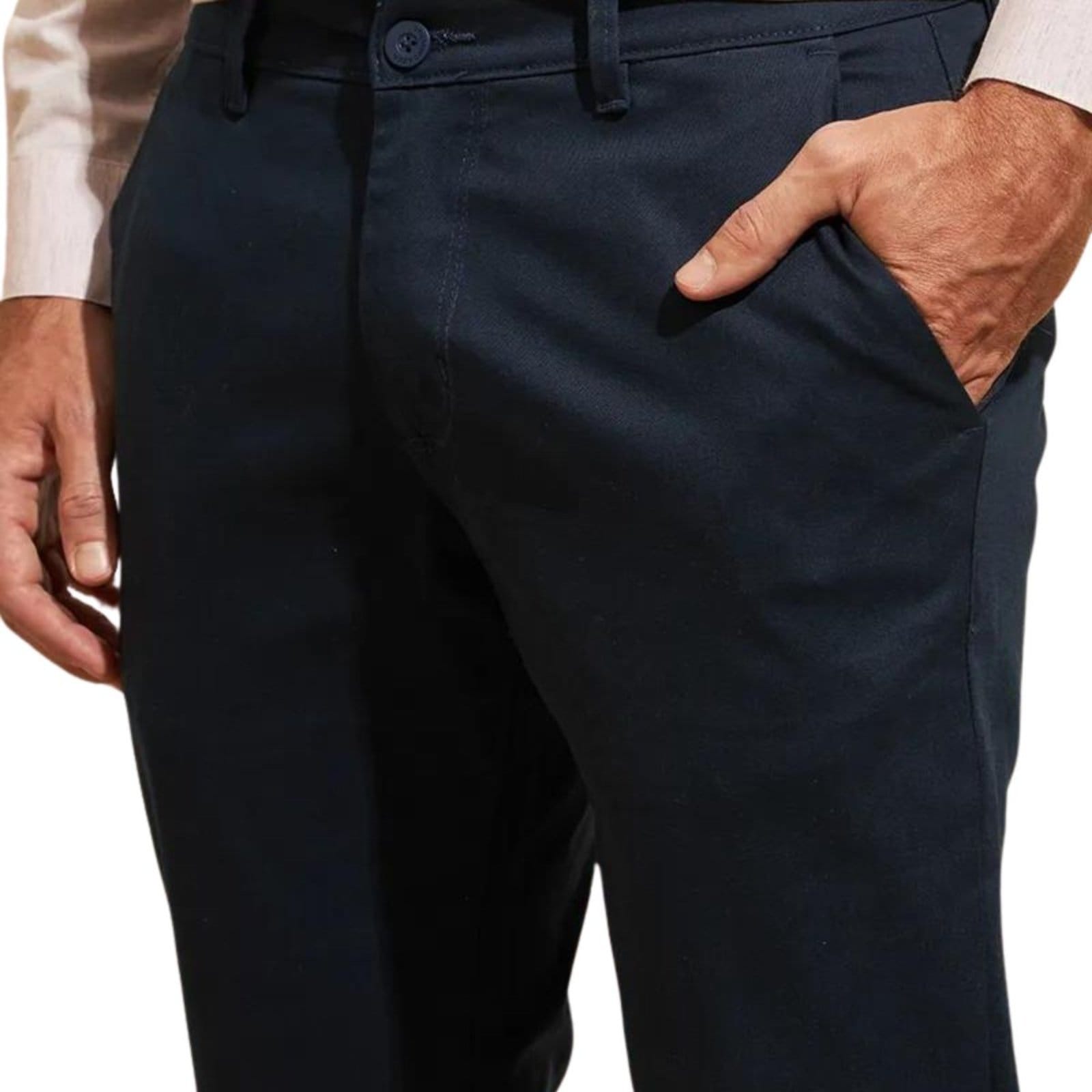 Vista 2 Kit 3 Calças FMF de Sarja Chino Com Bolso Traseiro Embutido Alfaiataria Skinny FMF azul marinho